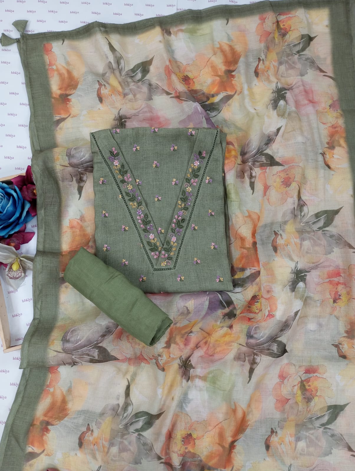 AWAARA-Unstitched Jute Linen Suit Set