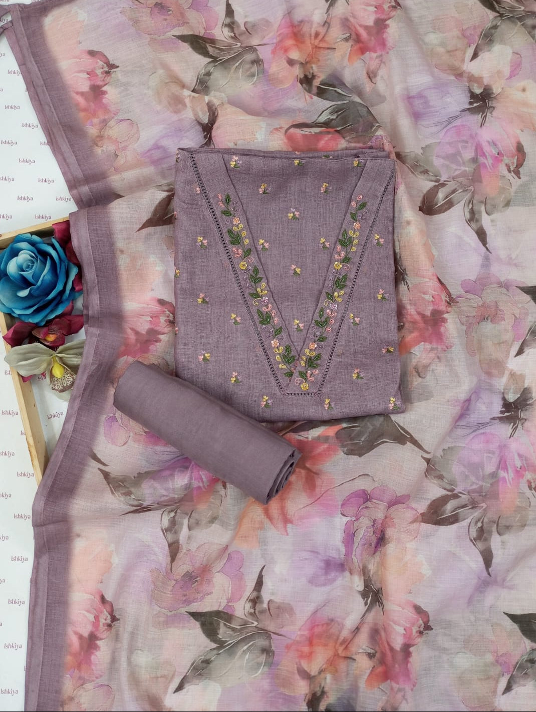 AWAARA-Unstitched Jute Linen Suit Set