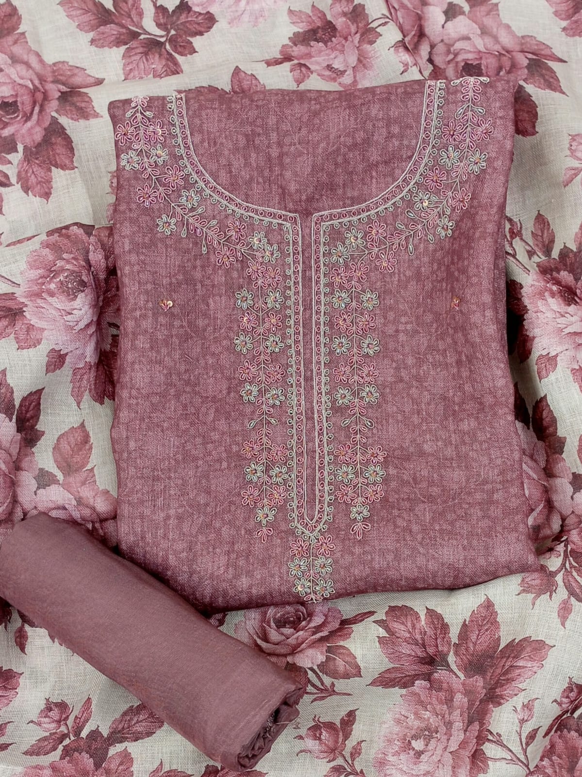 AASMAN-Unstitched Linen Suit Set