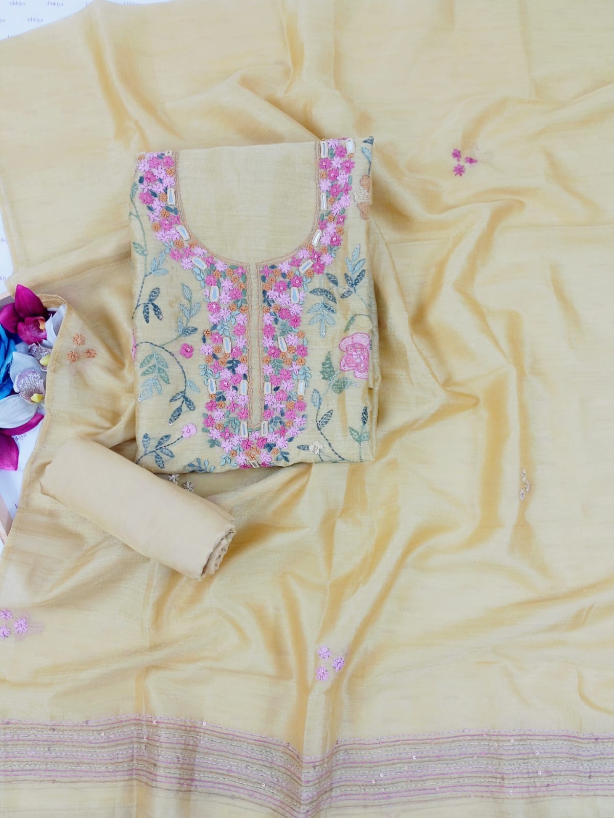 KASHISH-Unstitched Linen Tissue Suit Set