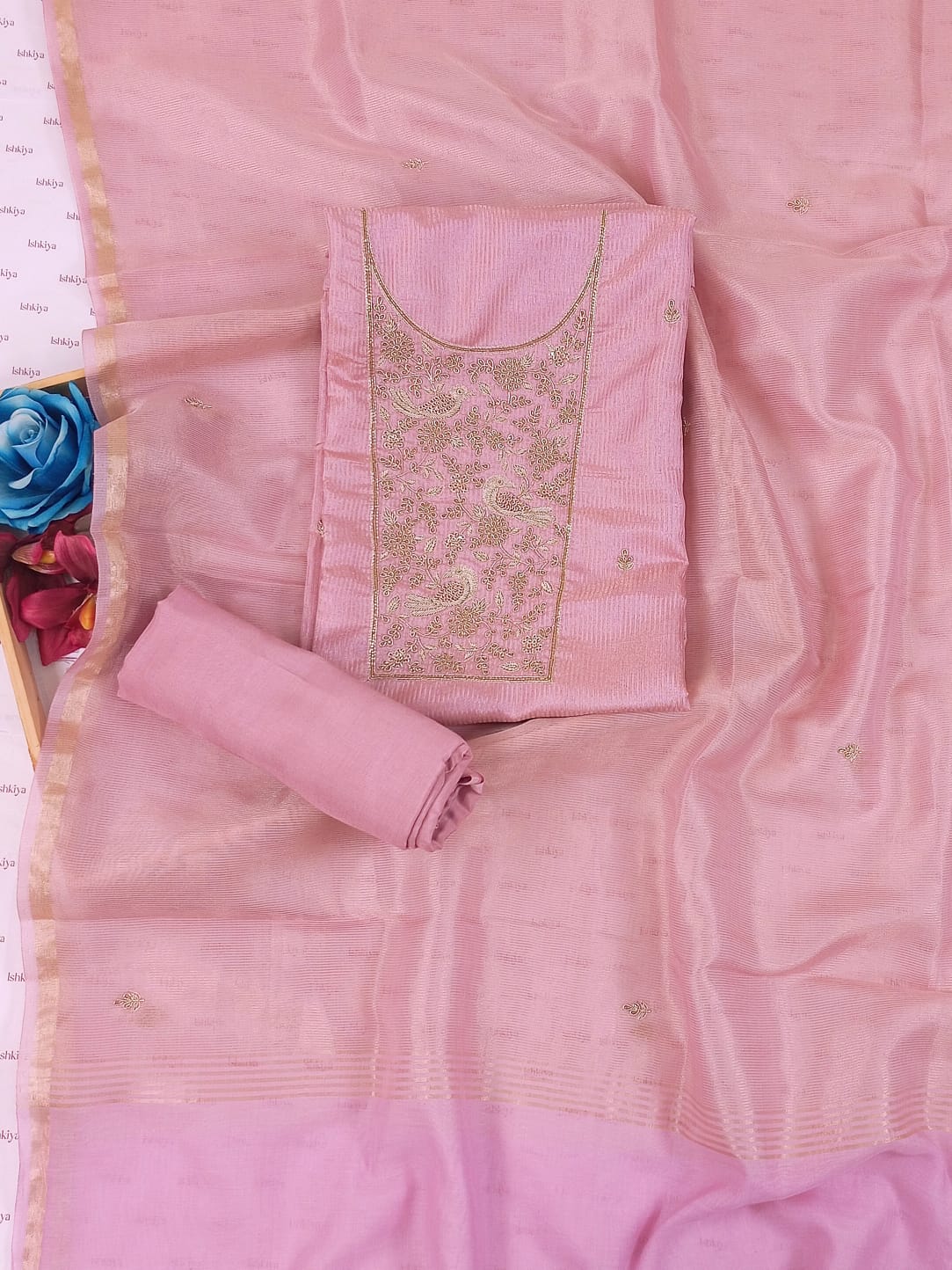 GUMAAN-Unstitched Linen Tissue Suit Set