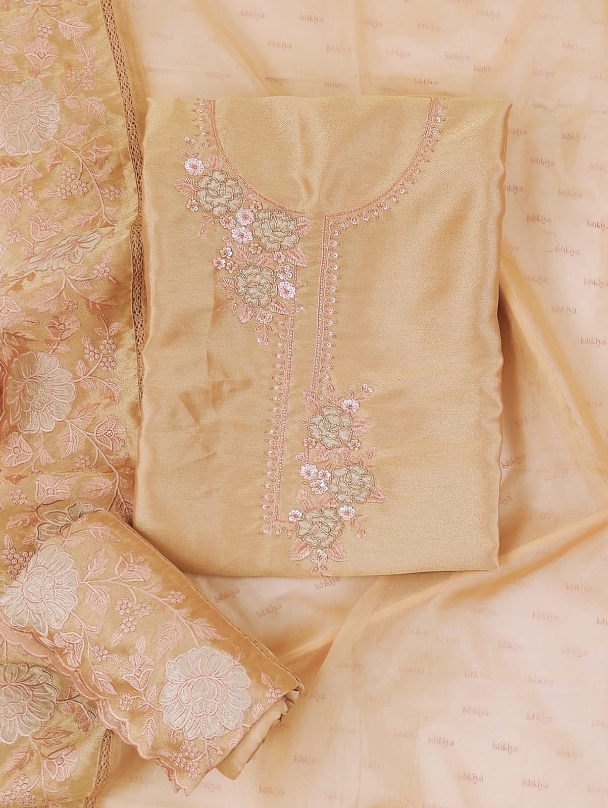 KISSA-Unstitched Linen Tissue Suit Set