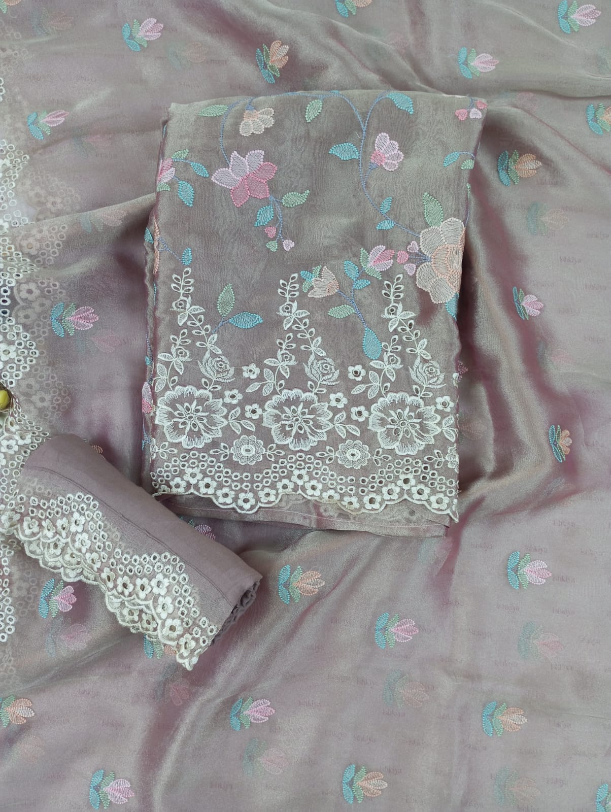 JUNOON-Unstitched Linen Tissue Suit Set