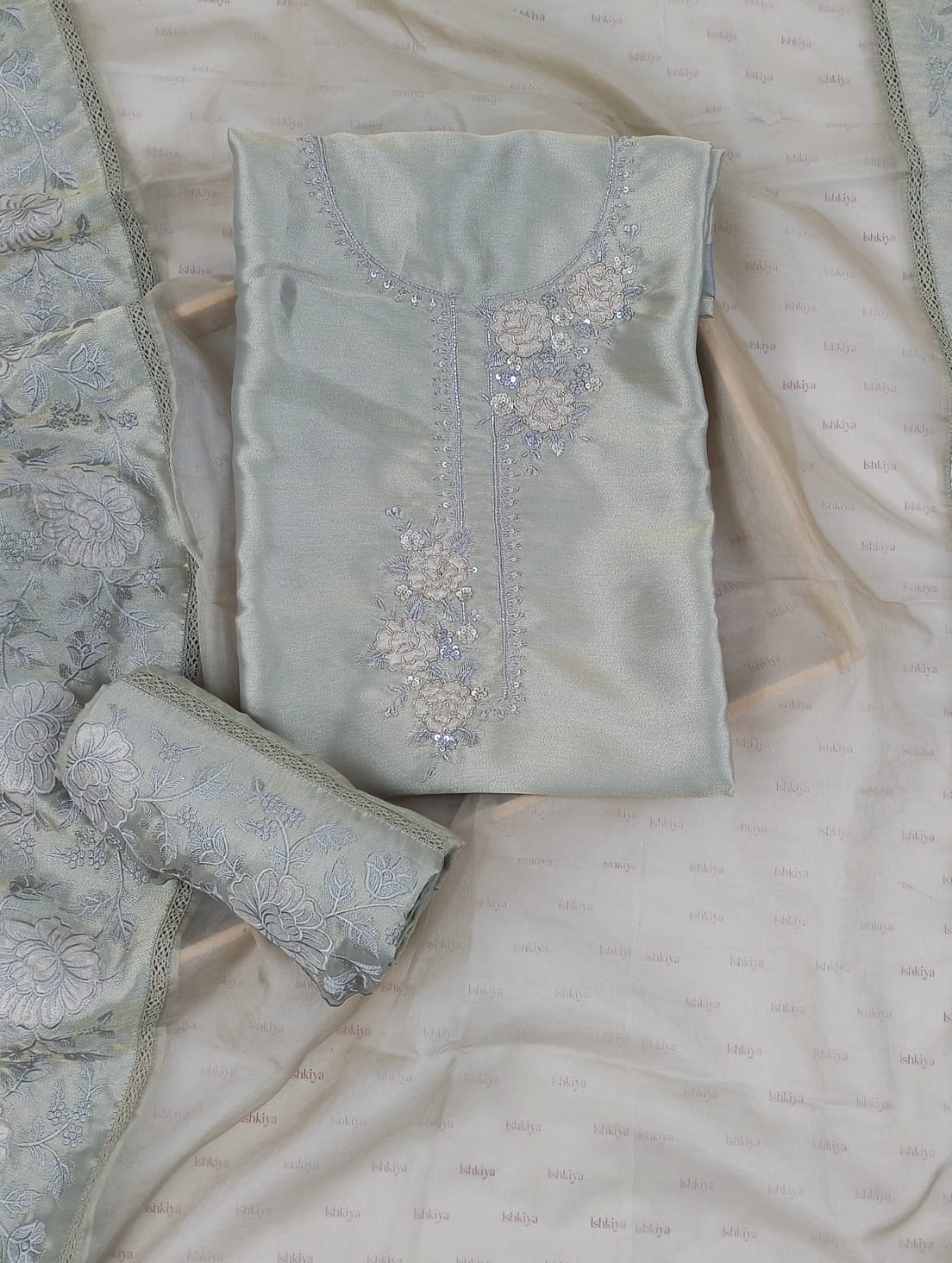 KISSA-Unstitched Linen Tissue Suit Set