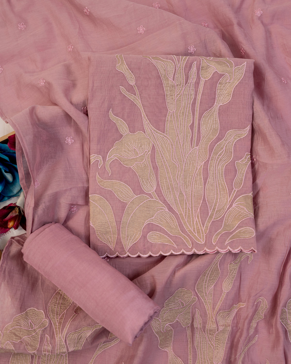 GUNJ-Unstitched Mul-Chanderi Suit Set