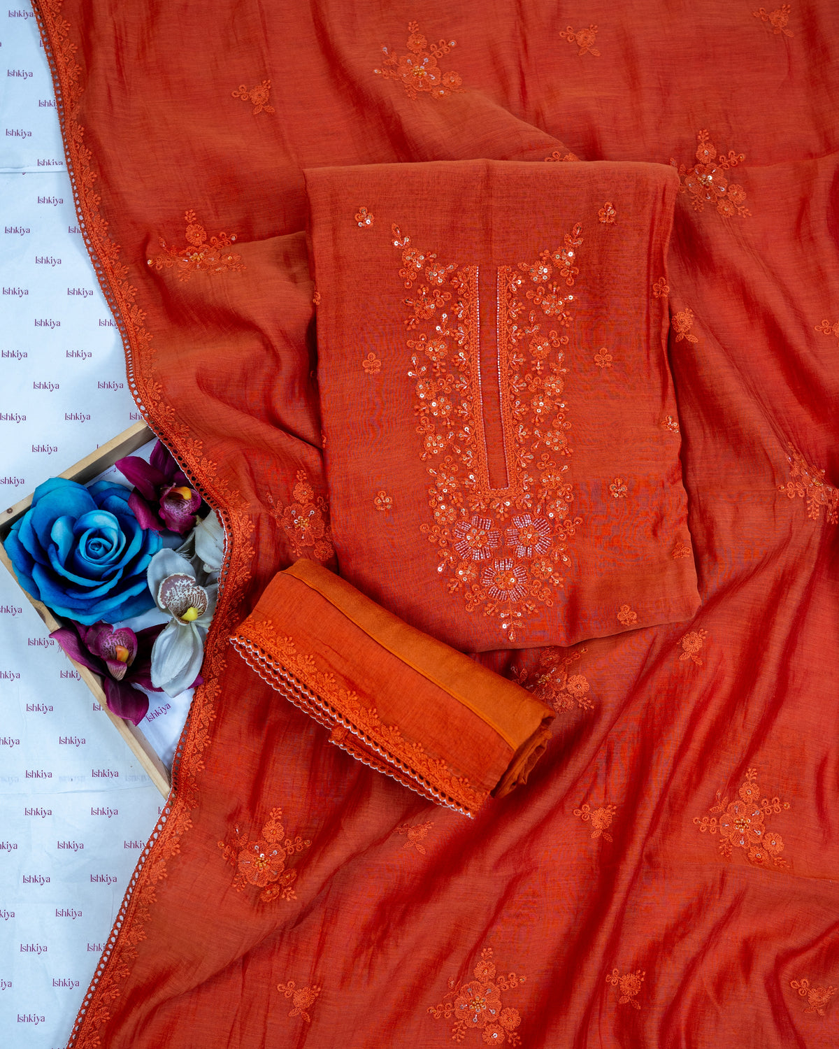 KEHR-Unstiched Mul-Chanderi Suit set