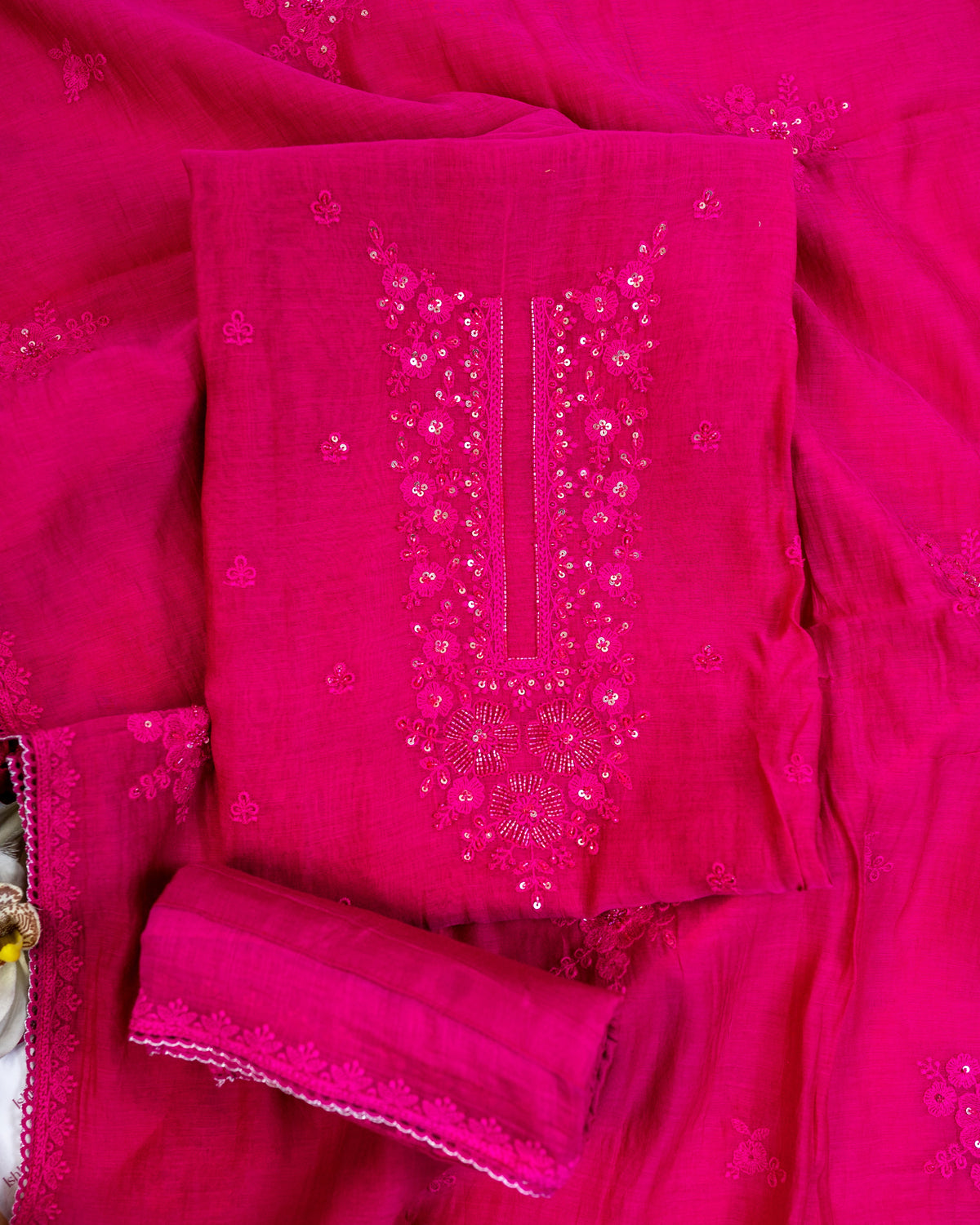 KEHR-Unstiched Mul-Chanderi Suit set