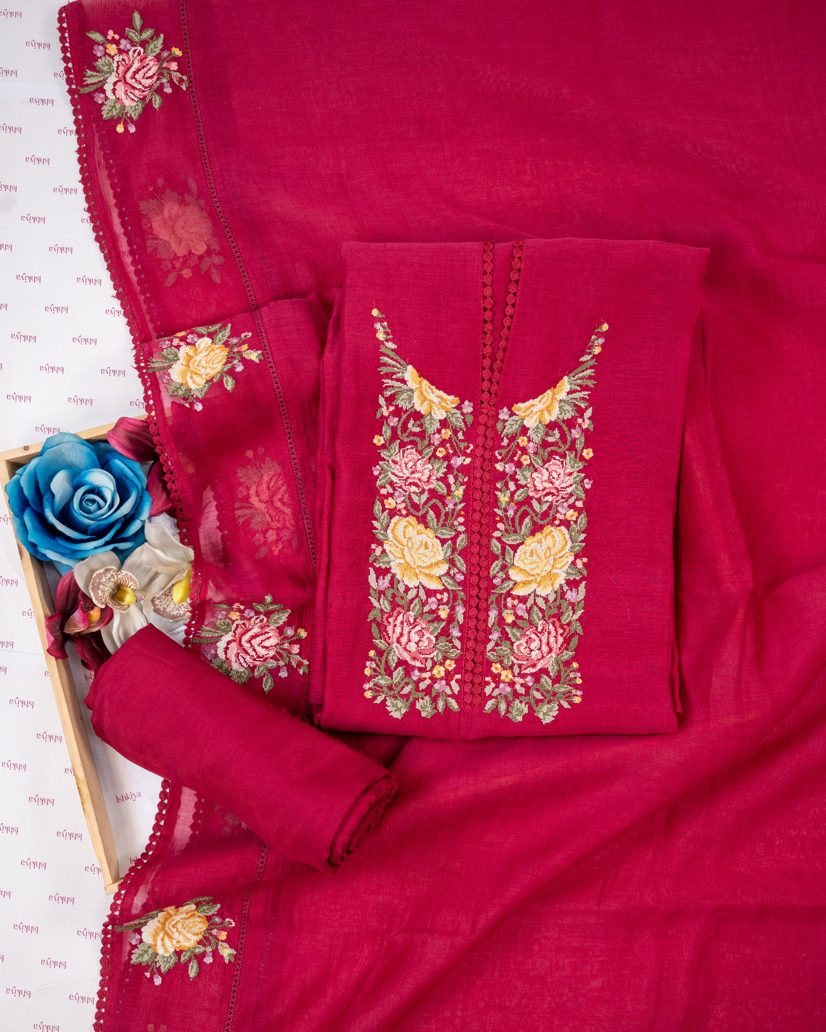 KIRAN-Unstitched Mul-Chanderi Suit Set