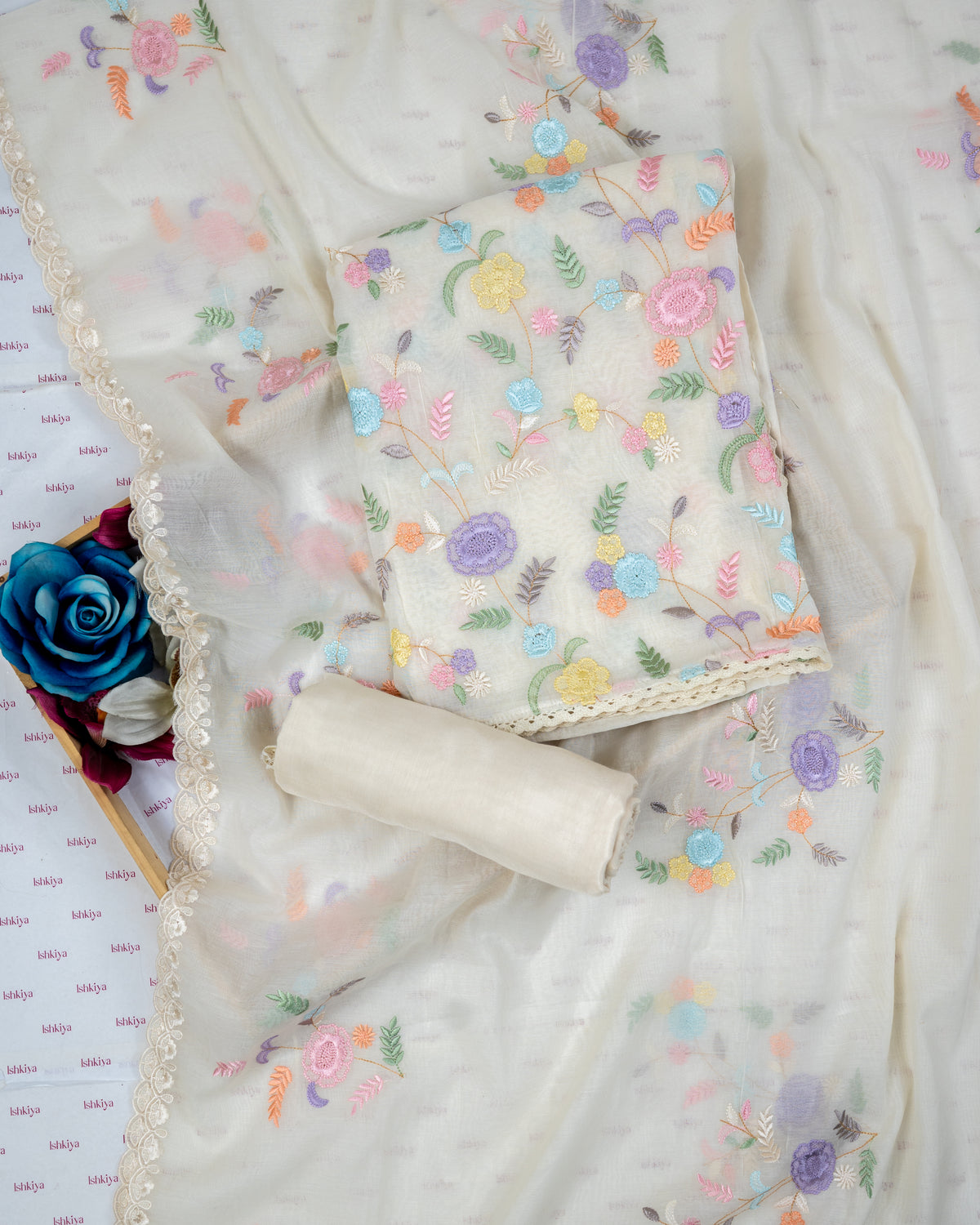 BADAL-Unstitched Mul-Chanderi suit set