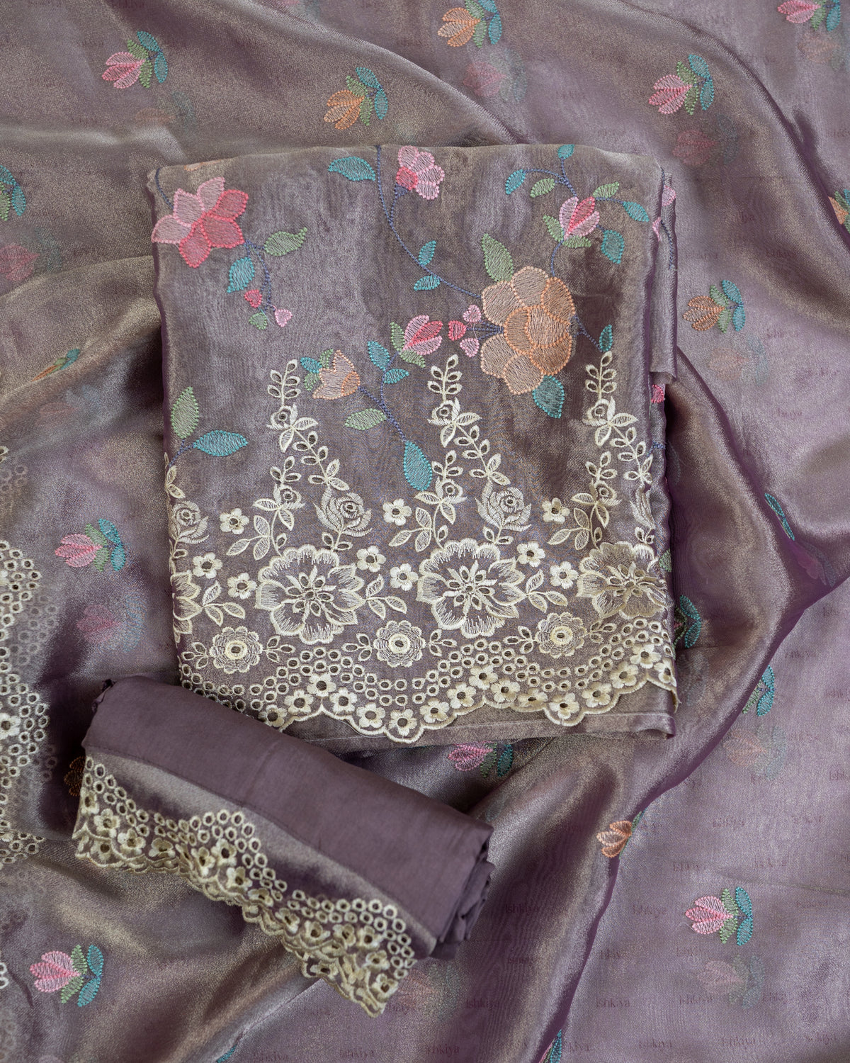JUNOON-Unstitched Linen Tissue Suit Set