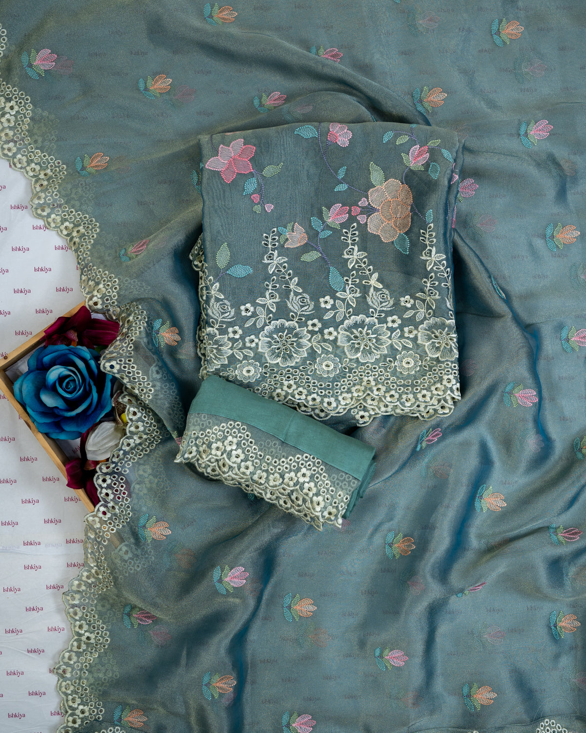 JUNOON-Unstitched Linen Tissue Suit Set