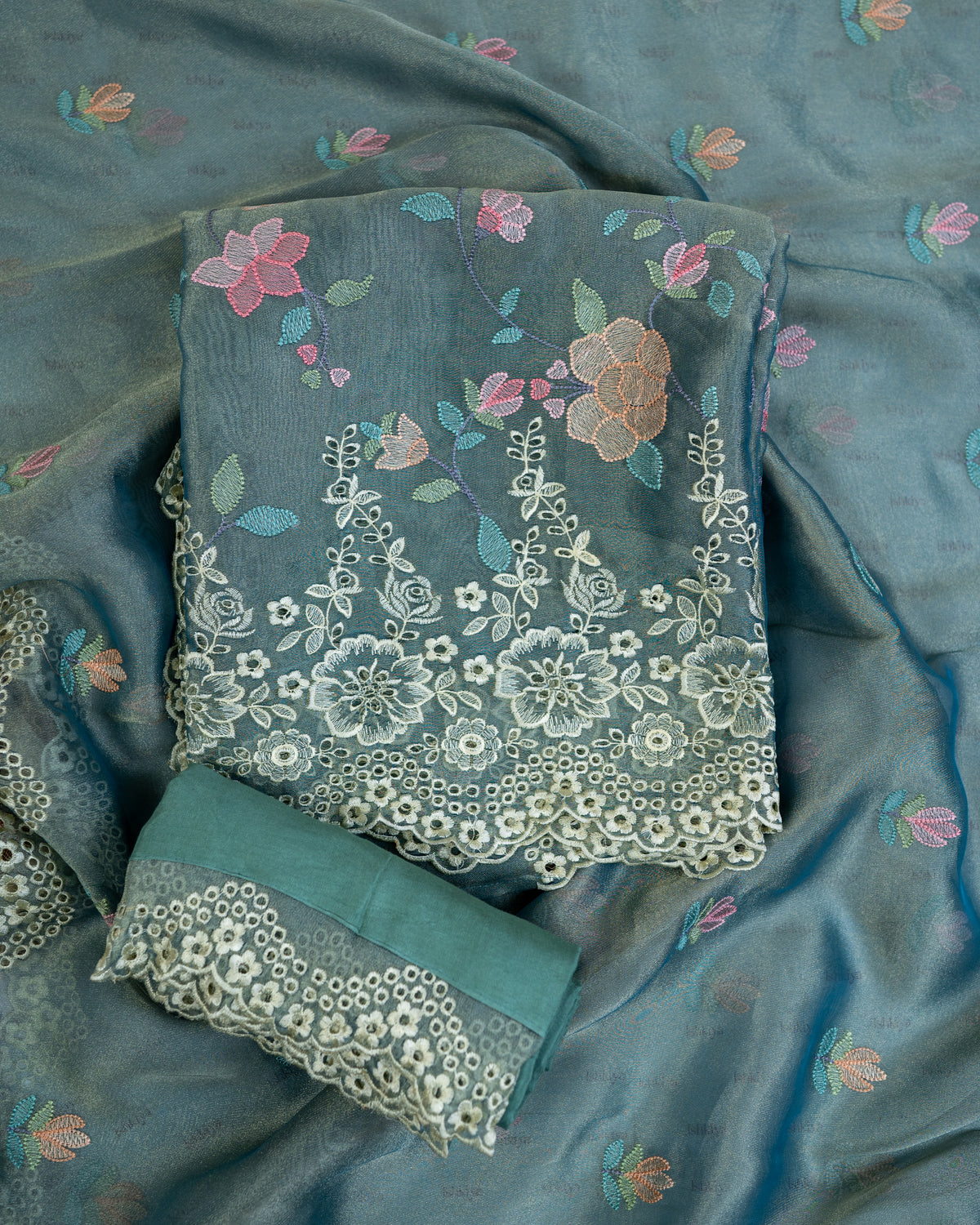 JUNOON-Unstitched Linen Tissue Suit Set