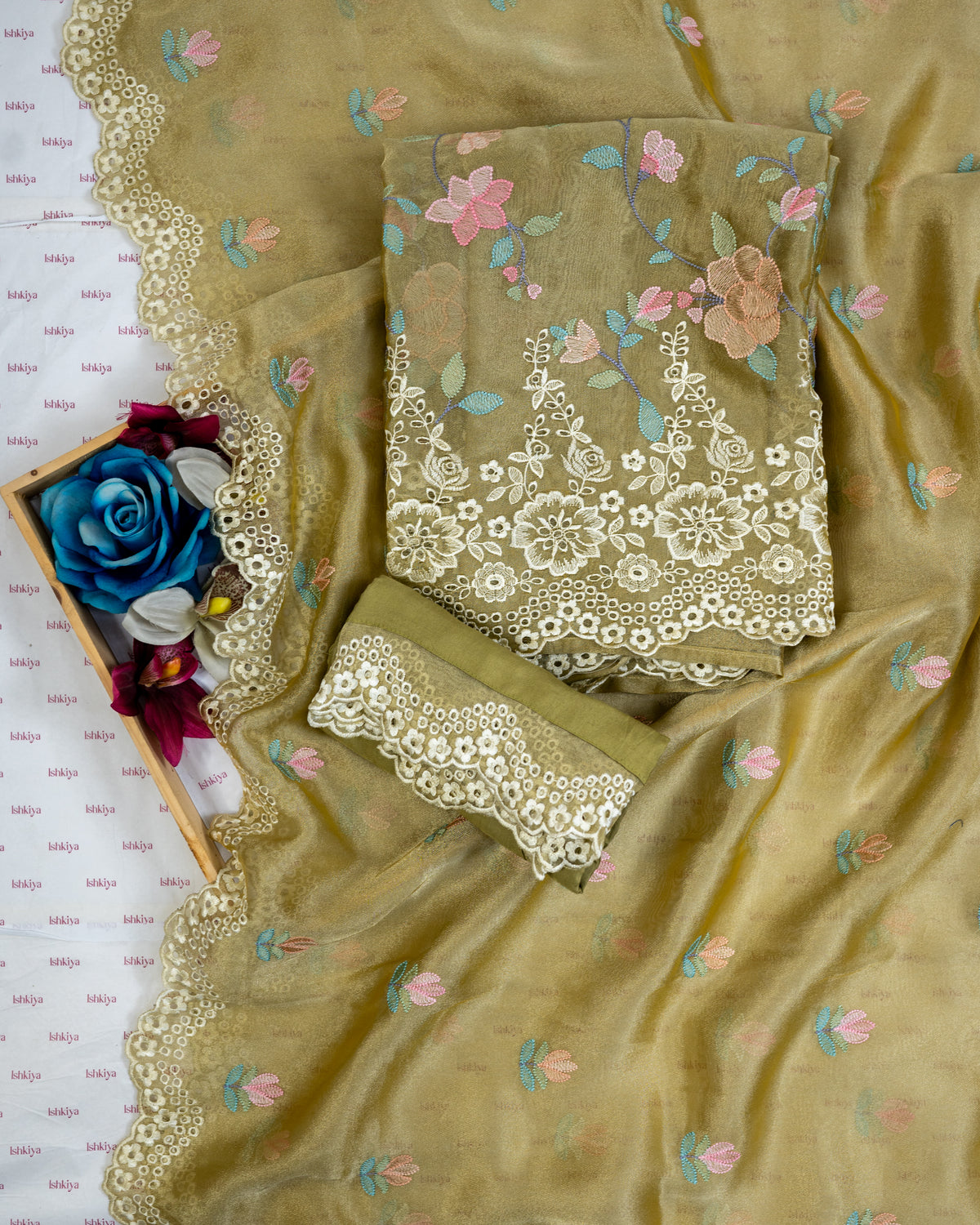 JUNOON-Unstitched Linen Tissue Suit Set