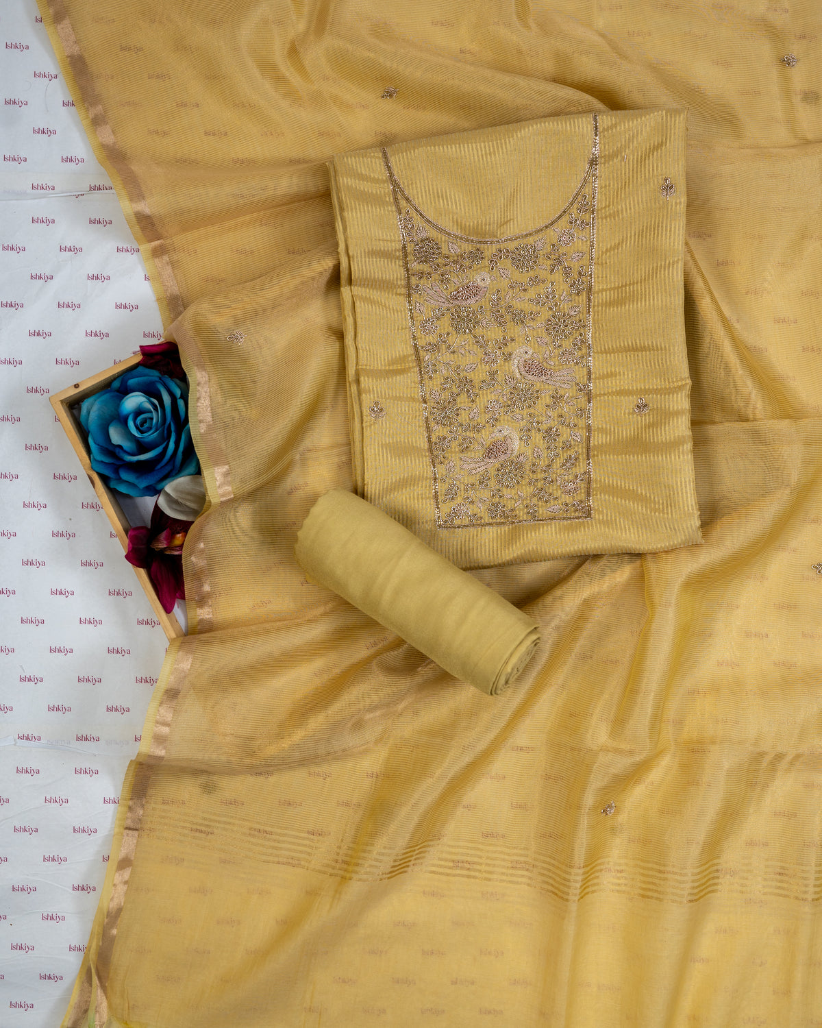GUMAAN-Unstitched Linen Tissue Suit Set
