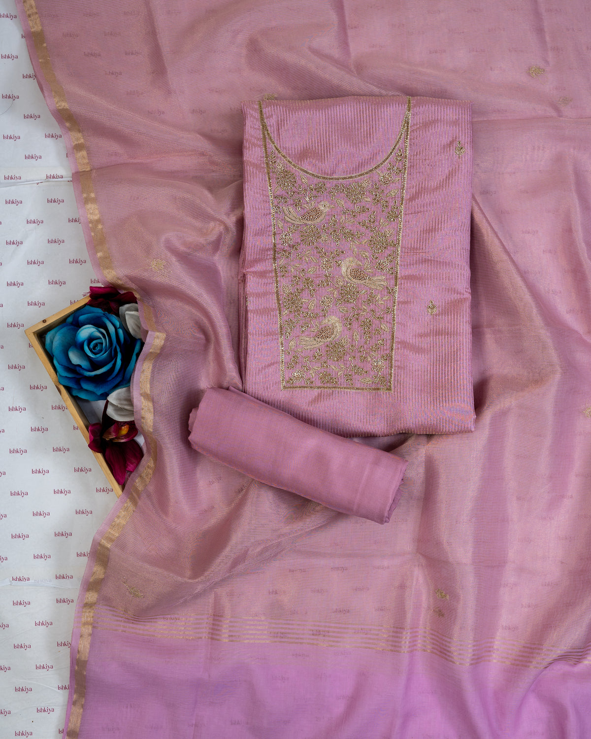 GUMAAN-Unstitched Linen Tissue Suit Set
