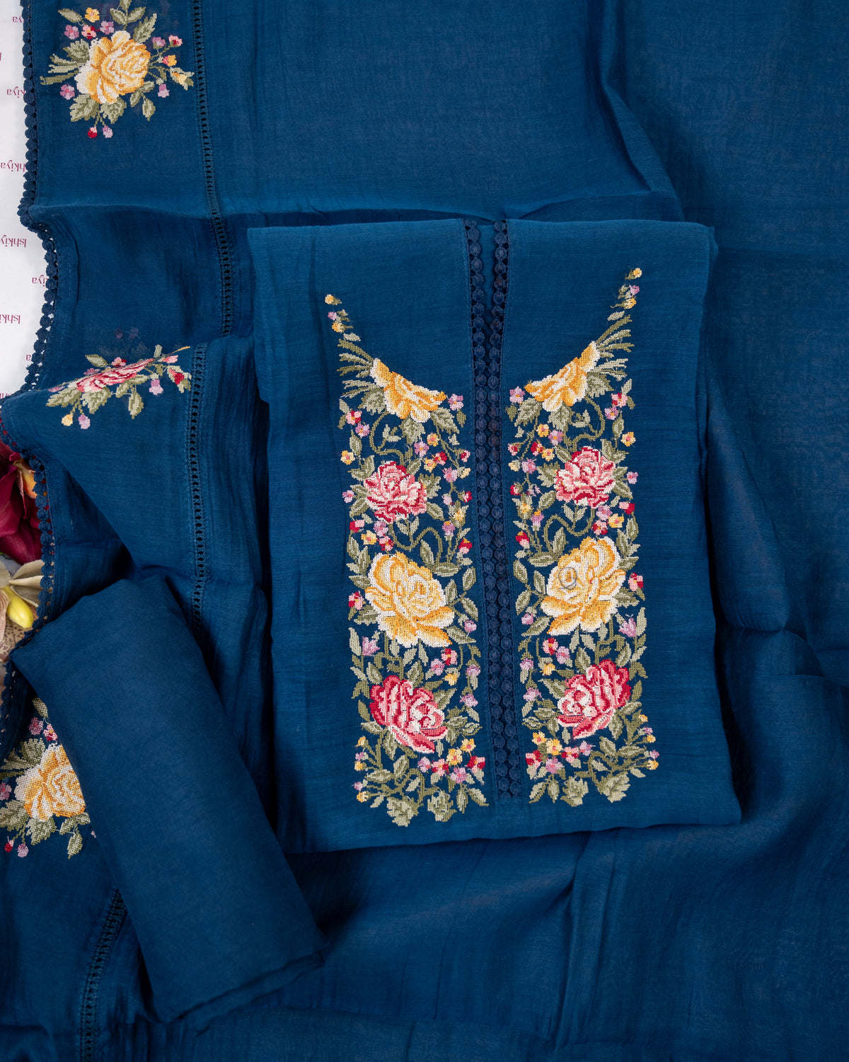 KIRAN-Unstitched Mul-Chanderi Suit Set