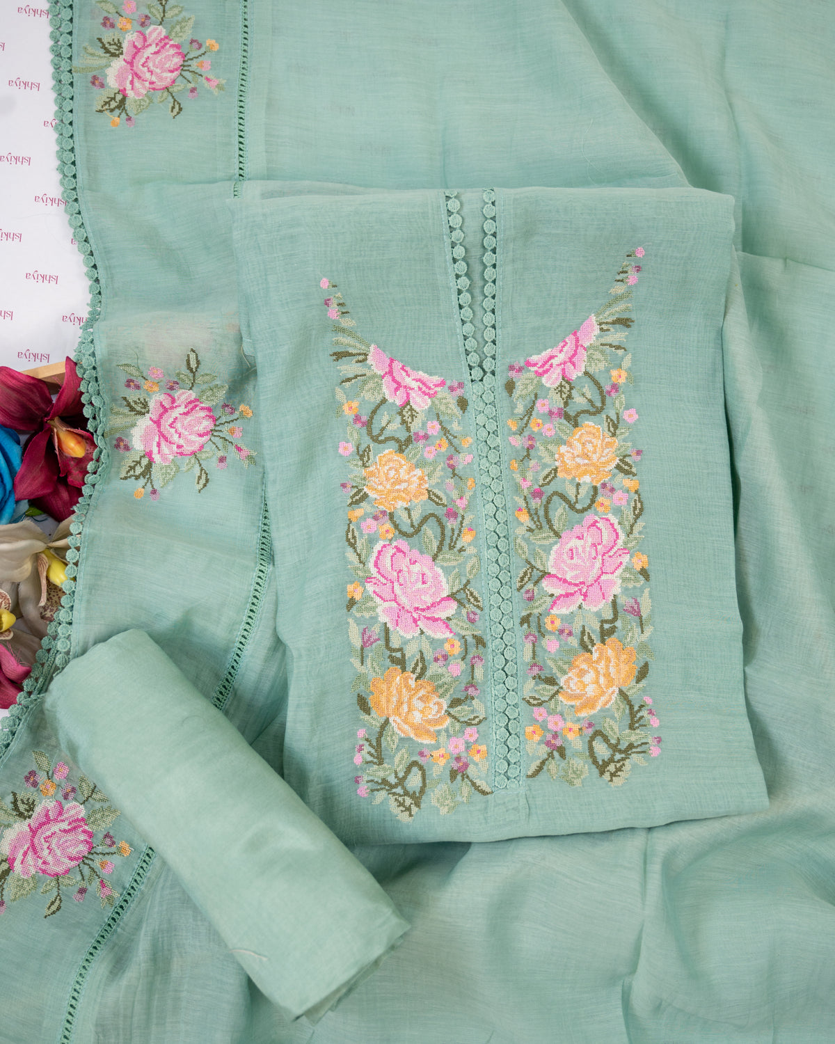 KIRAN-Unstitched Mul-Chanderi Suit Set