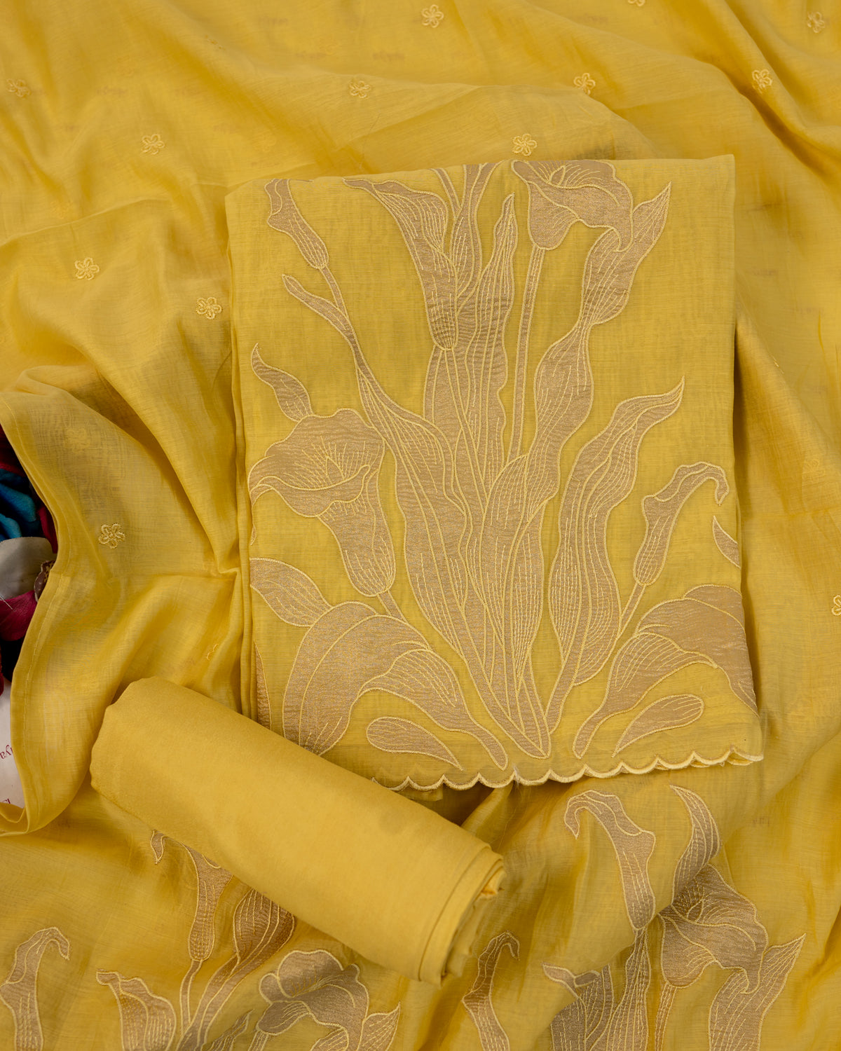 GUNJ-Unstitched Mul-Chanderi Suit Set