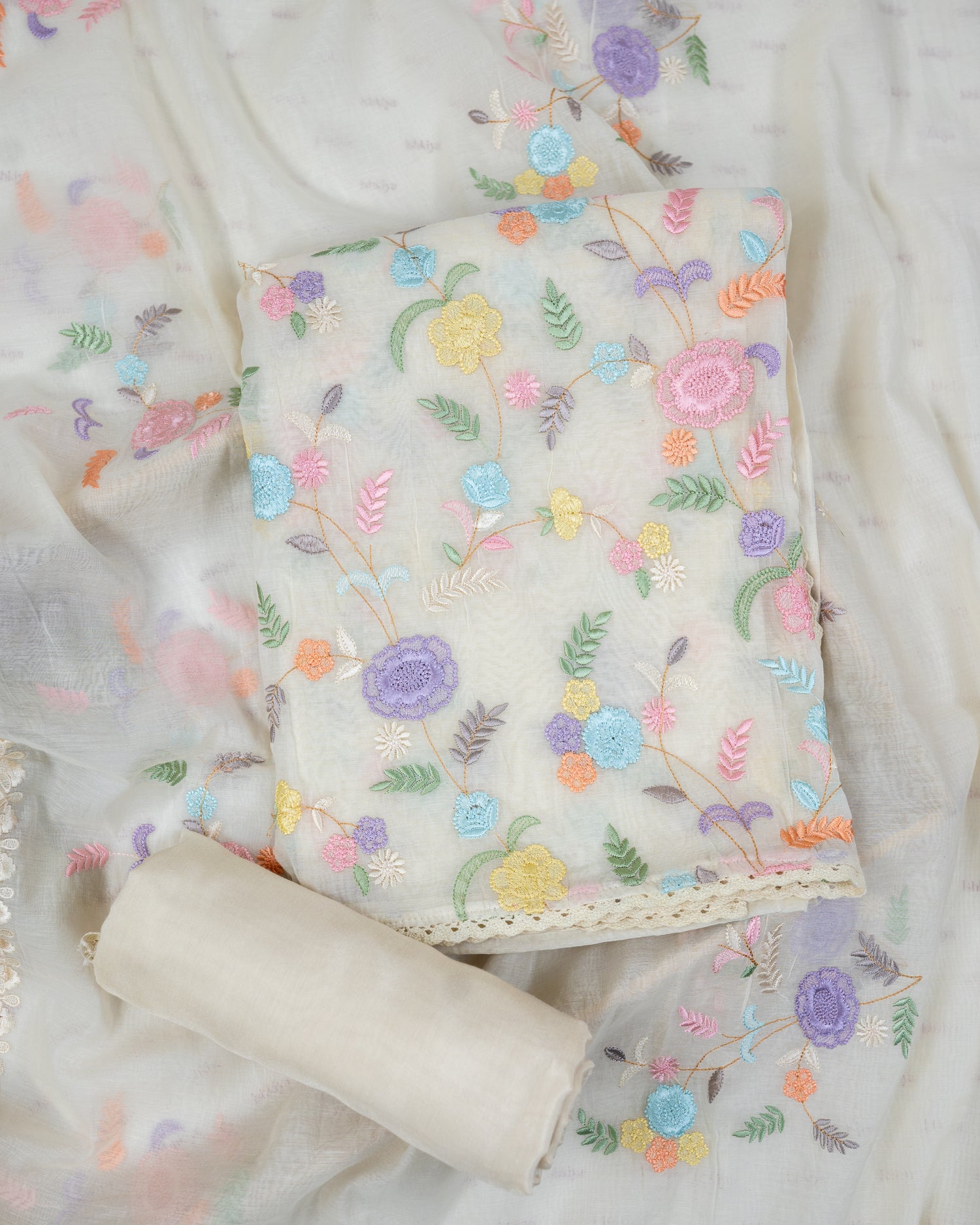BADAL-Unstitched Mul-Chanderi suit set