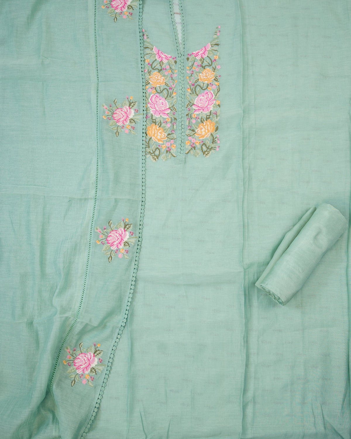 KIRAN-Unstitched Mul-Chanderi Suit Set