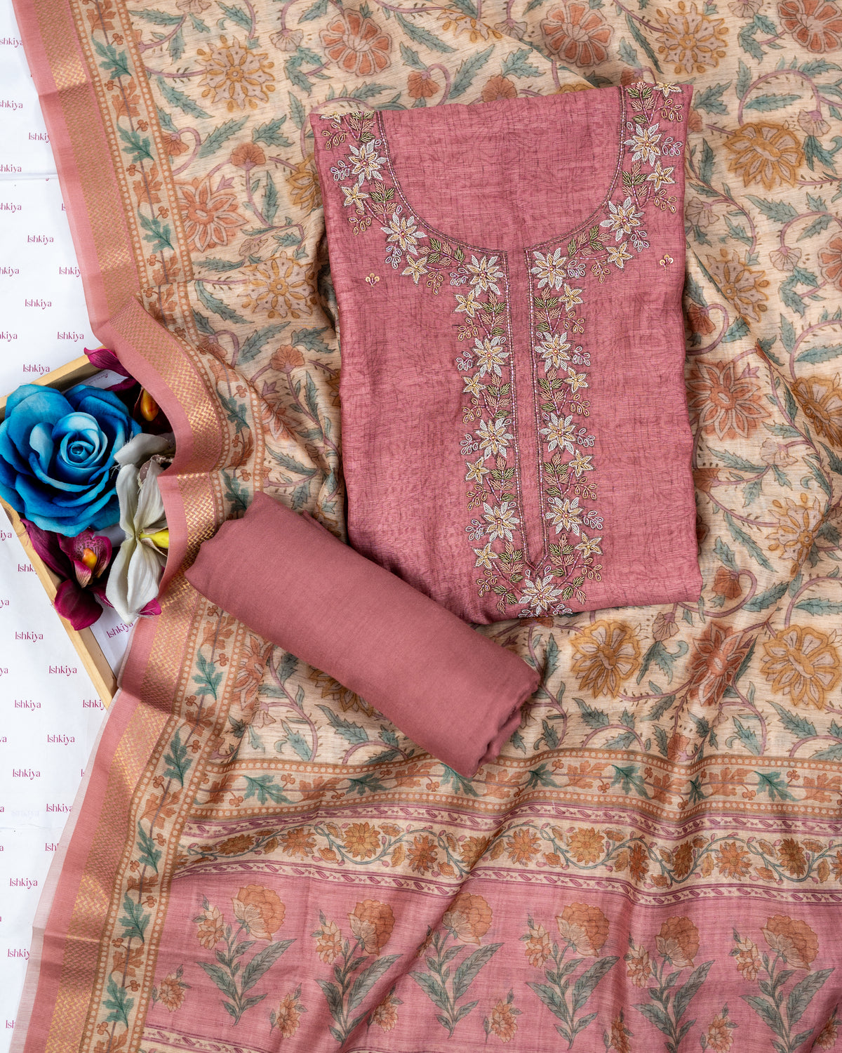 ROOH-Unstitched Linen Tissue Suit Set
