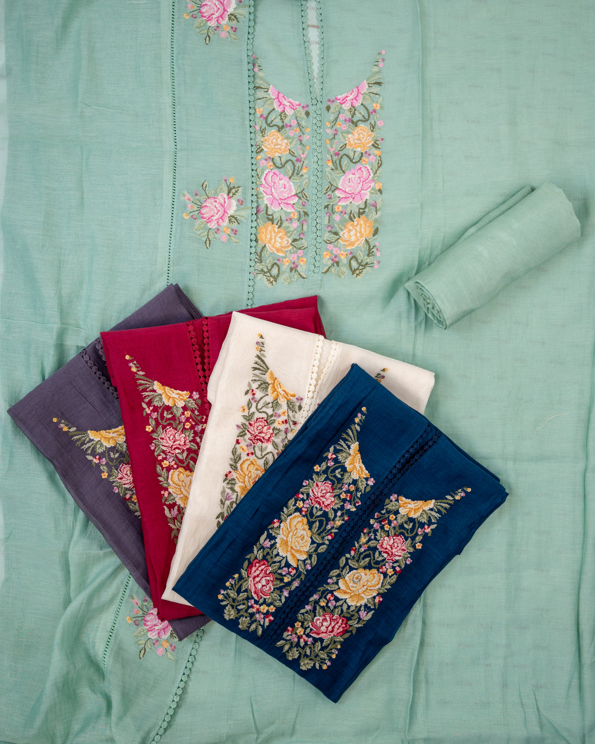KIRAN-Unstitched Mul-Chanderi Suit Set