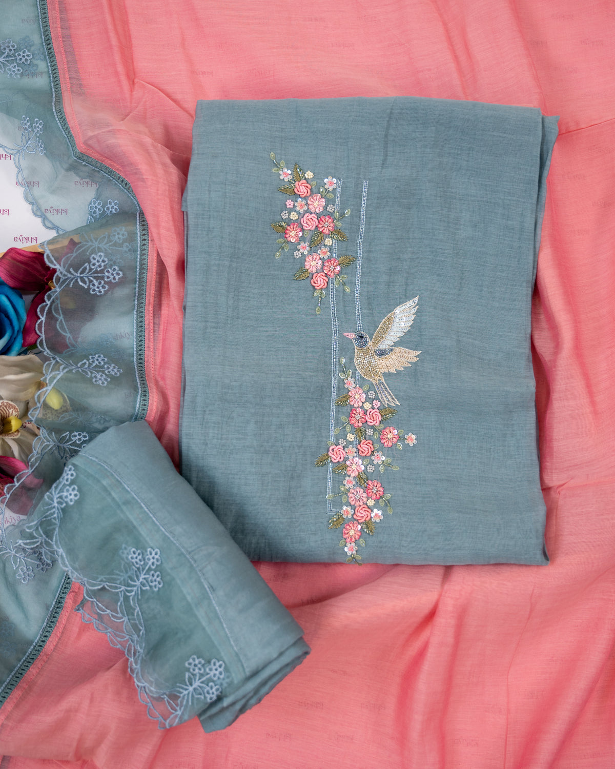 SHOOR-Unstitched Mul-Chanderi Suit Set