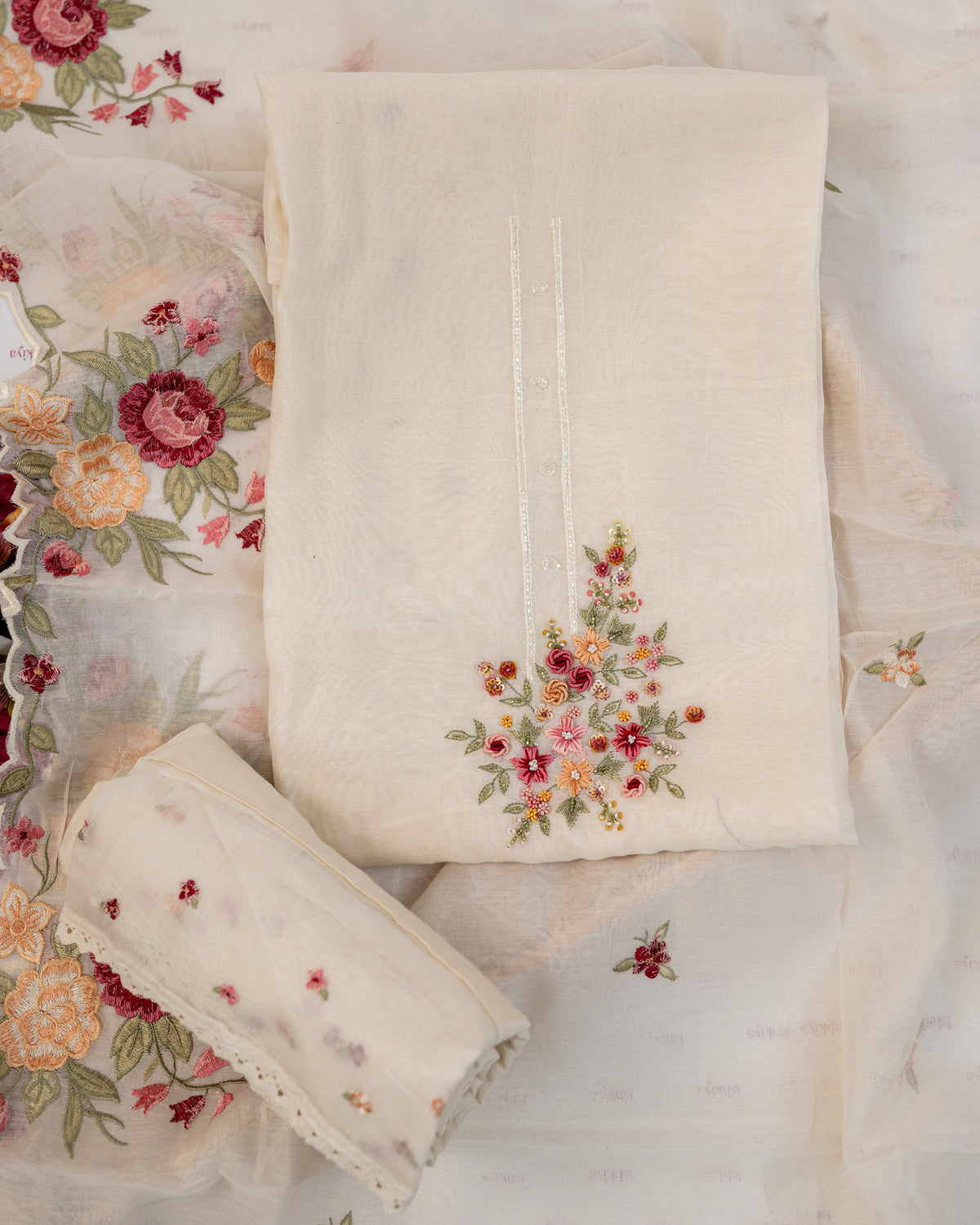 TAPISH-Unstitched Mul-Chanderi Suit Set