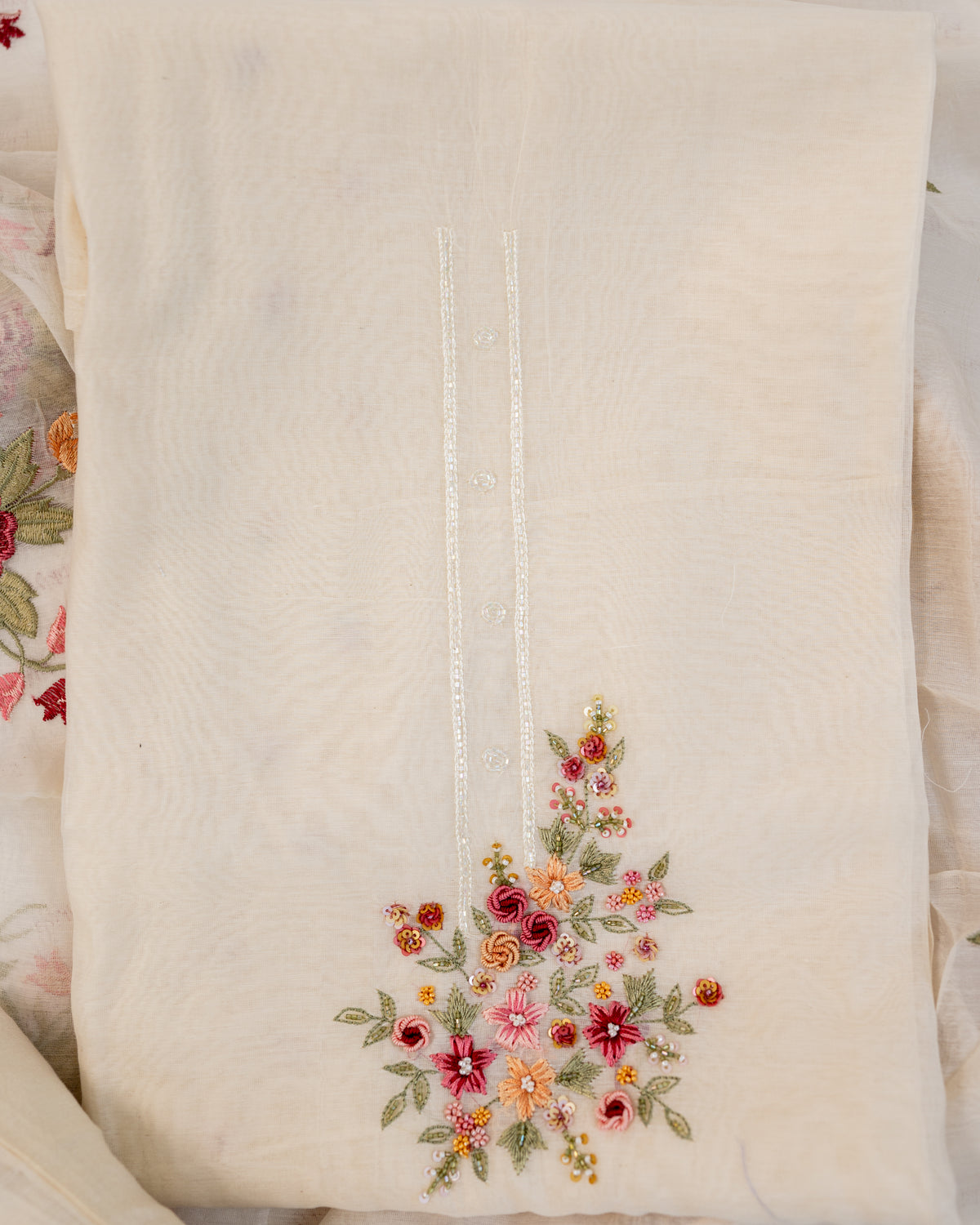 TAPISH-Unstitched Mul-Chanderi Suit Set