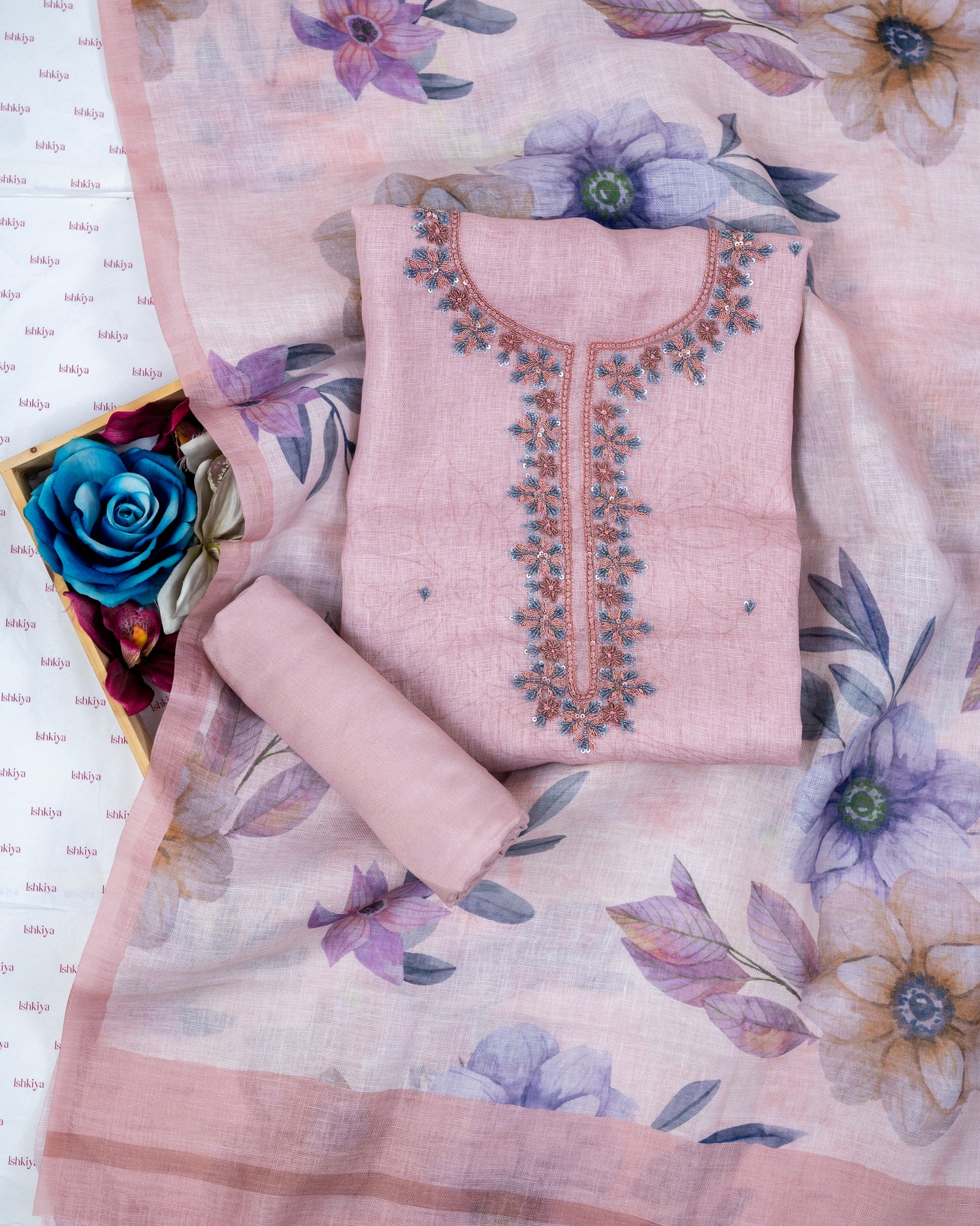 SANJHA-Unstitched Linen Suit Set