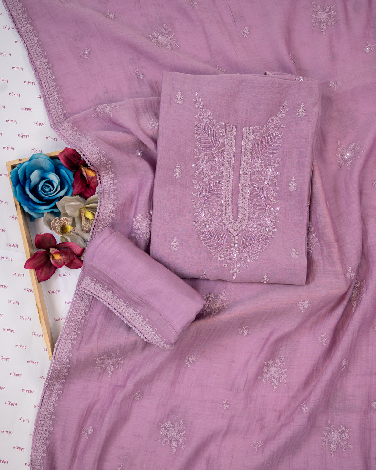 MOHAR-Unstitched Mul-Chanderi Suit Set