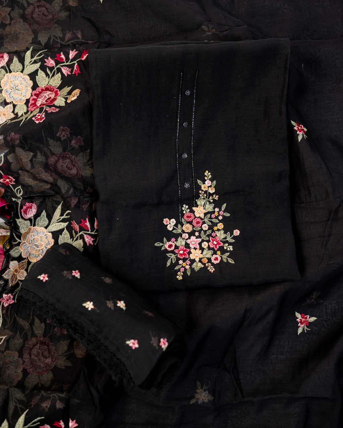 TAPISH-Unstitched Mul-Chanderi Suit Set