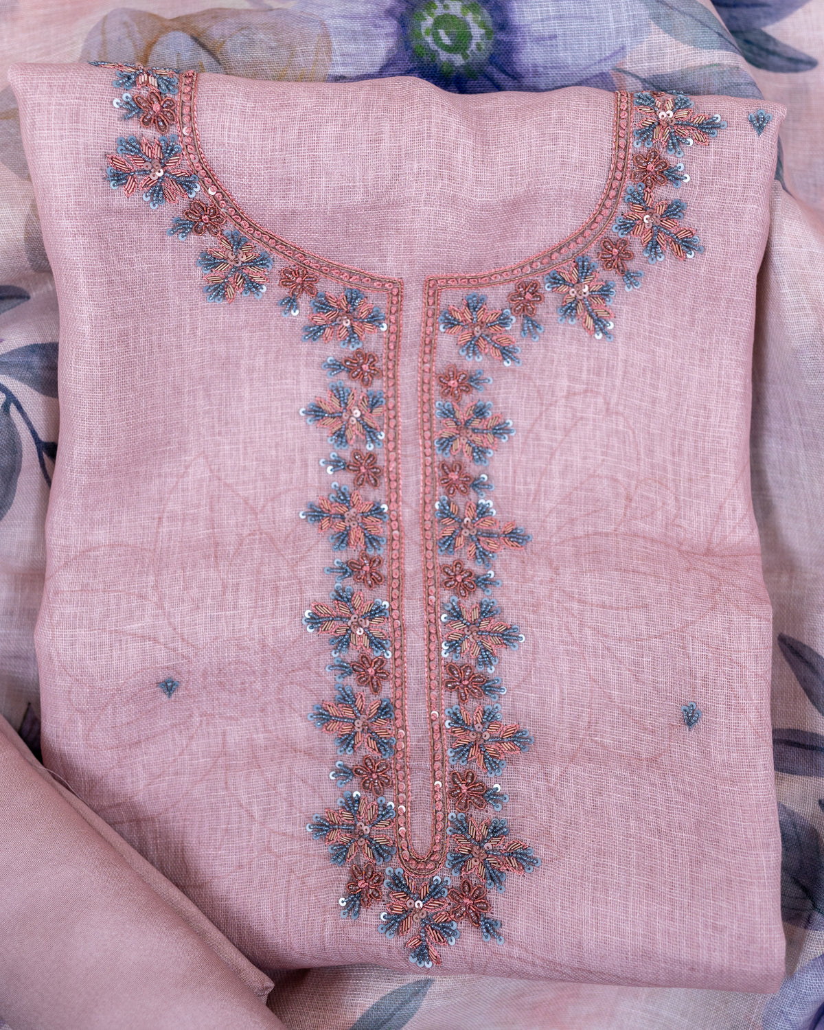 SANJHA-Unstitched Linen Suit Set