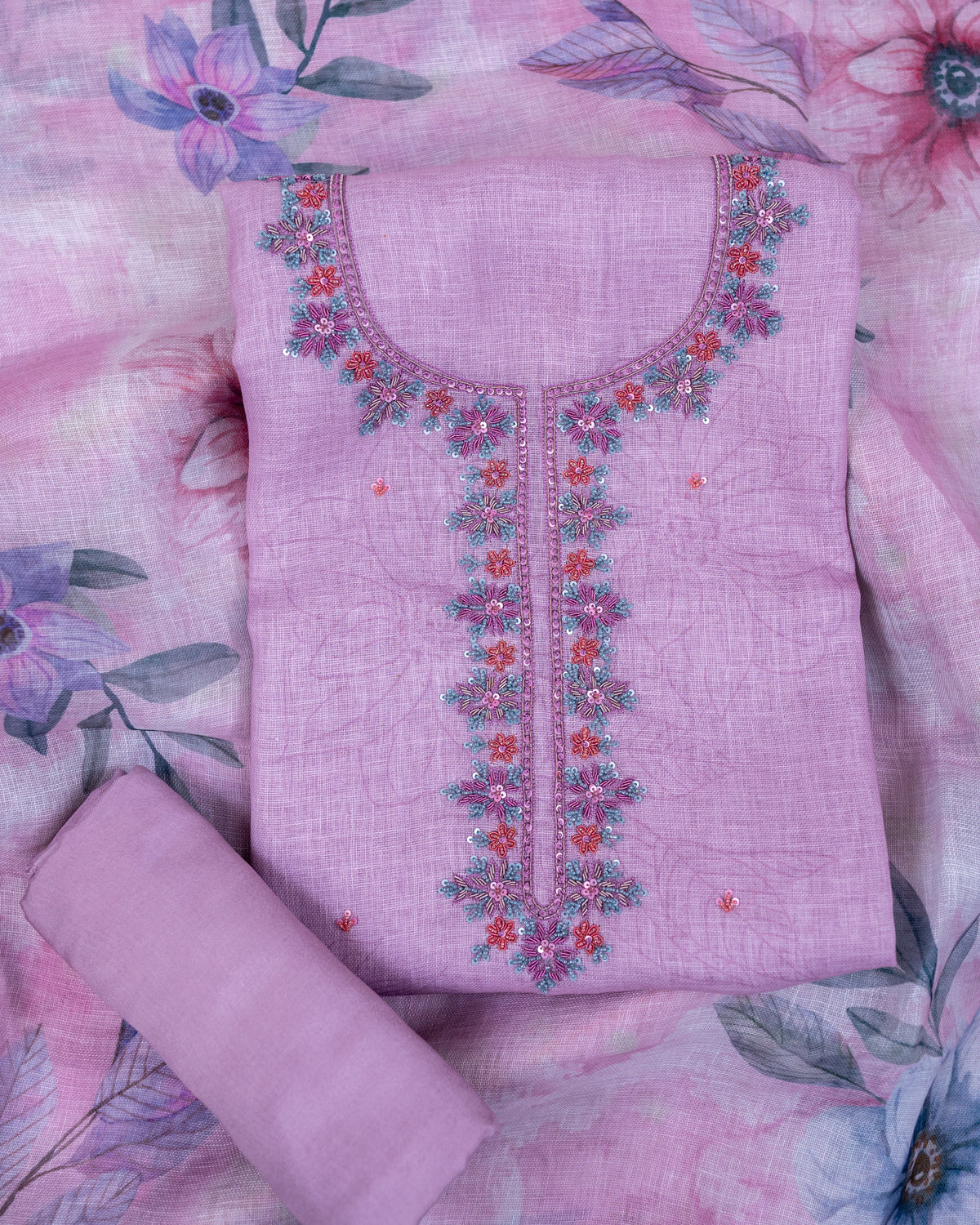SANJHA-Unstitched Linen Suit Set