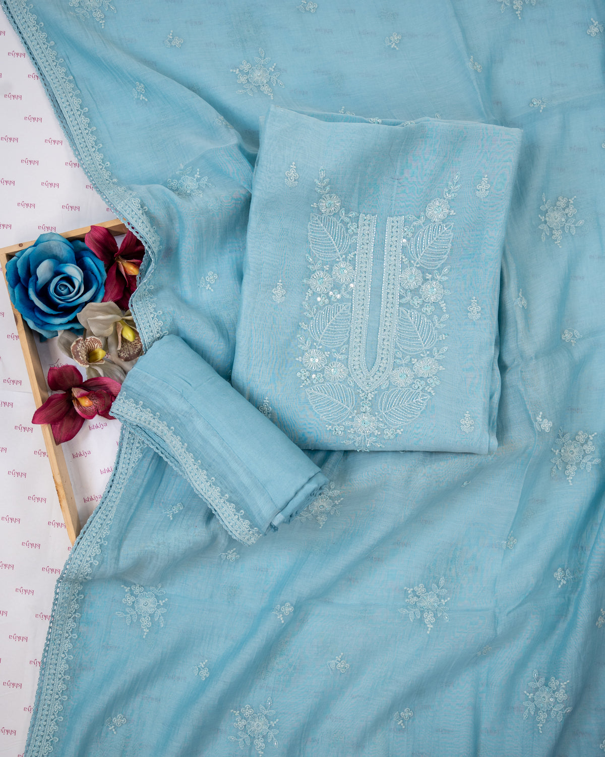 MOHAR-Unstitched Mul-Chanderi Suit Set