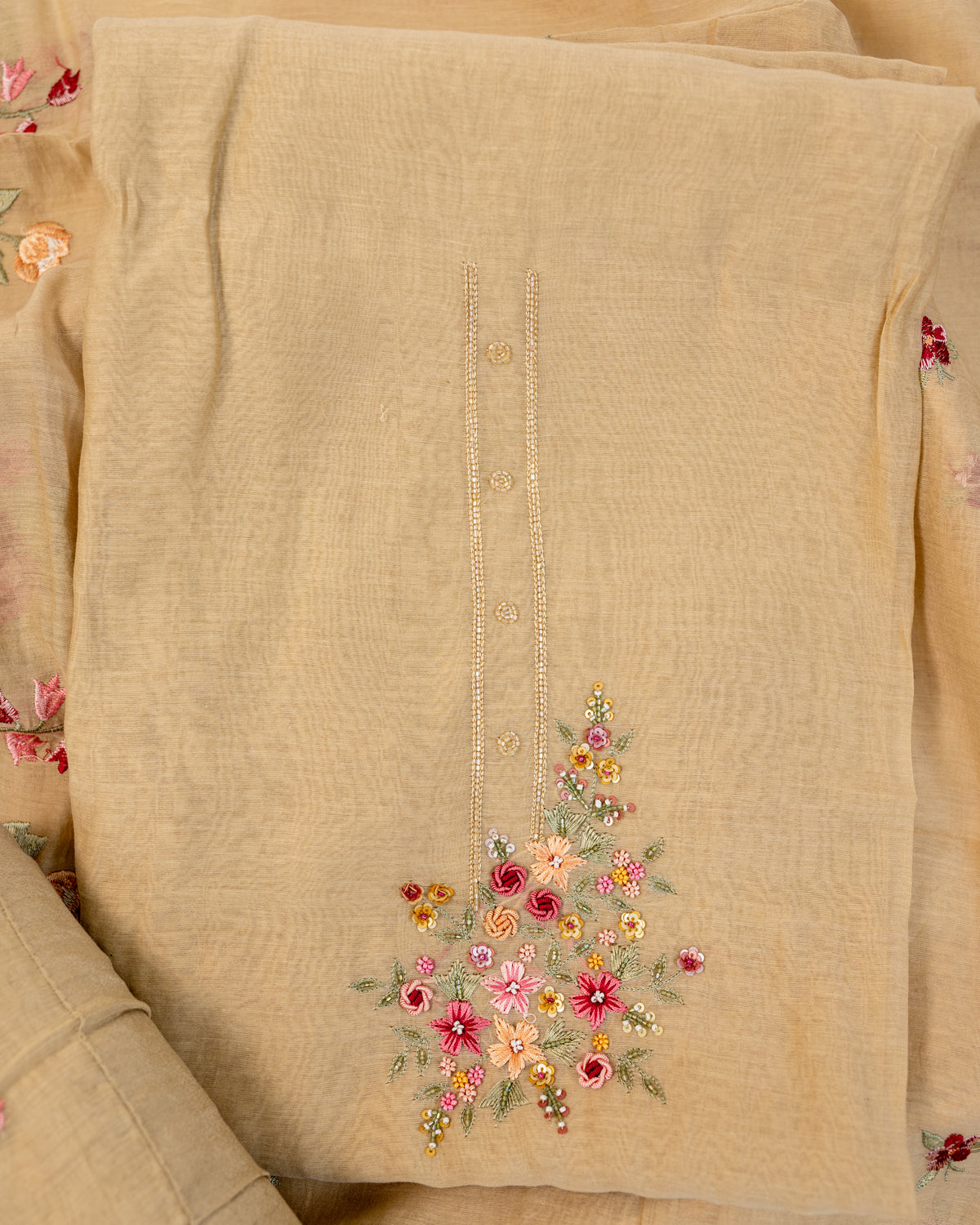 TAPISH-Unstitched Mul-Chanderi Suit Set