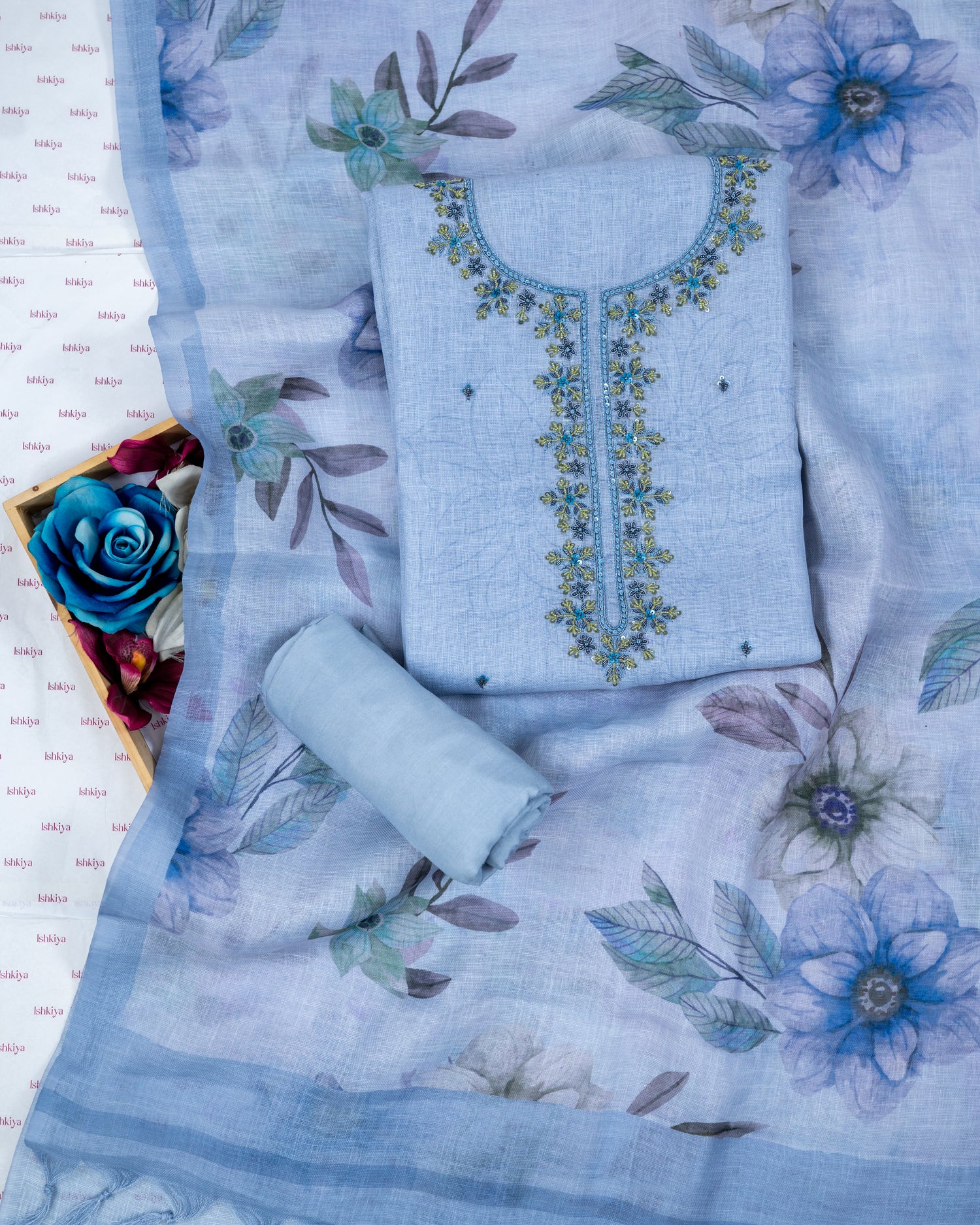 SANJHA-Unstitched Linen Suit Set