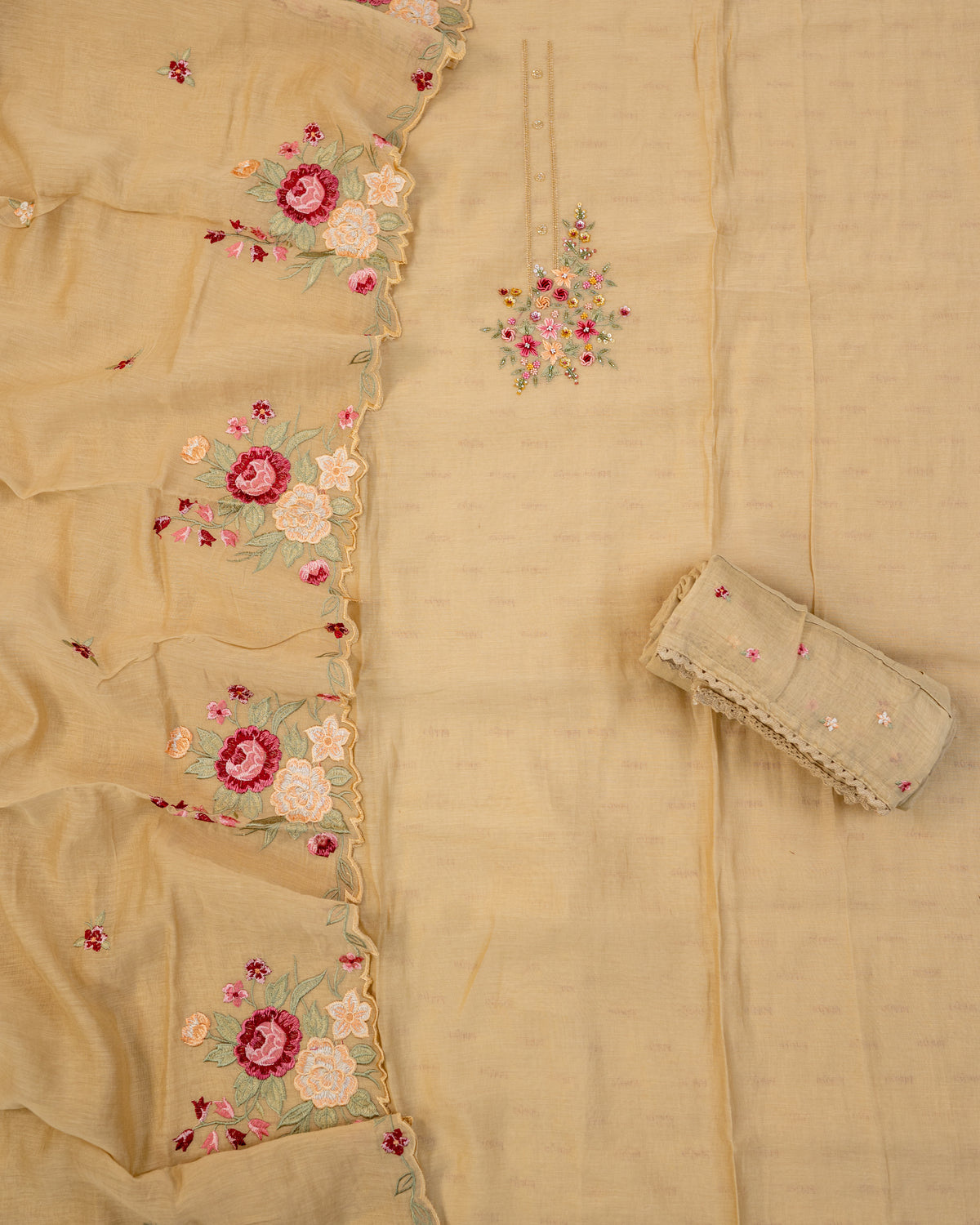 TAPISH-Unstitched Mul-Chanderi Suit Set