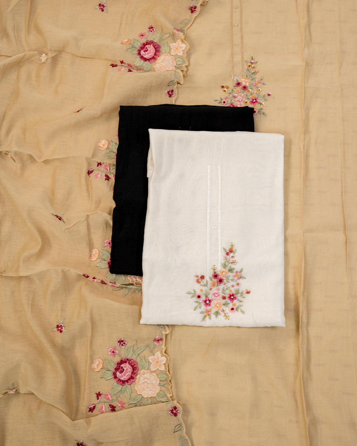 TAPISH-Unstitched Mul-Chanderi Suit Set