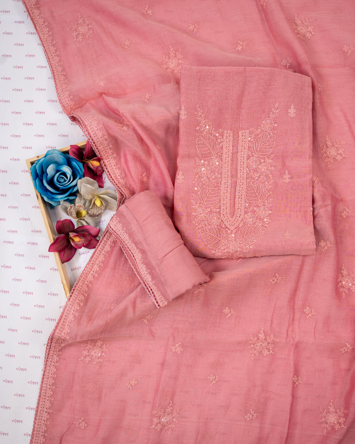 MOHAR-Unstitched Mul-Chanderi Suit Set