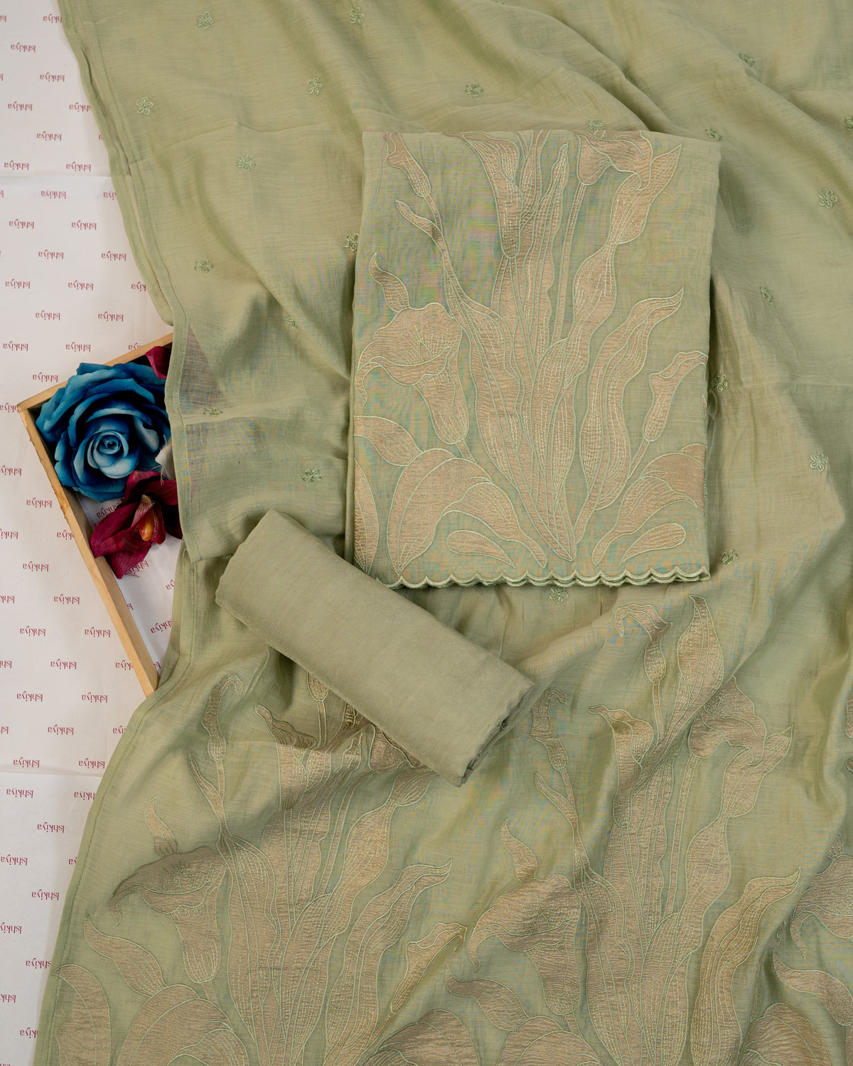 GUNJ-Unstitched Mul-Chanderi Suit Set