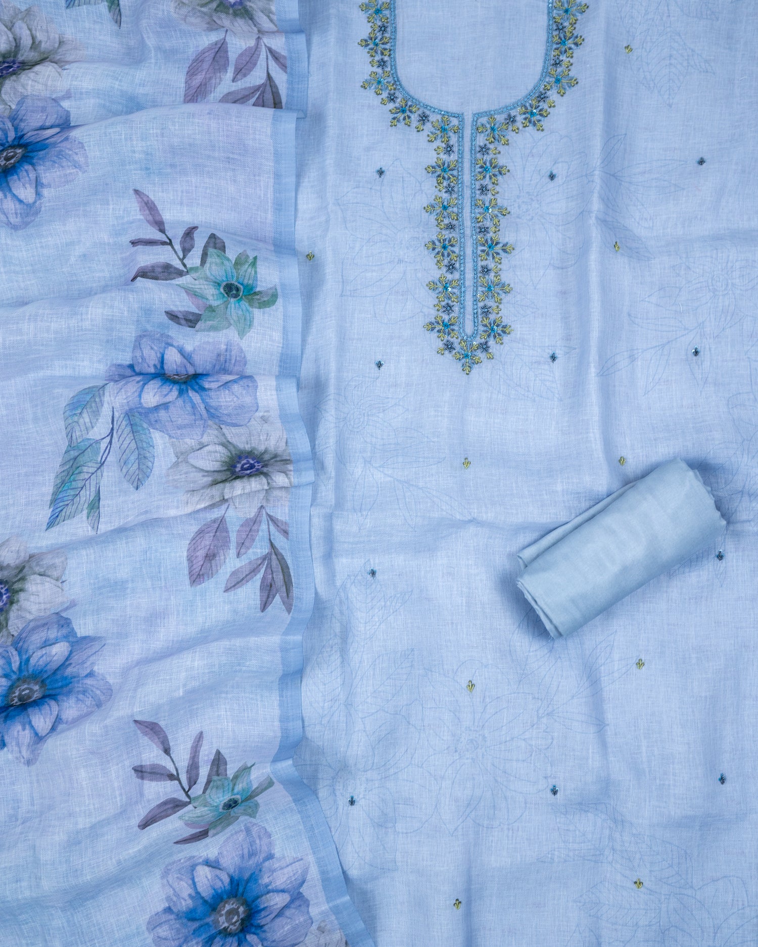 SANJHA-Unstitched Linen Suit Set