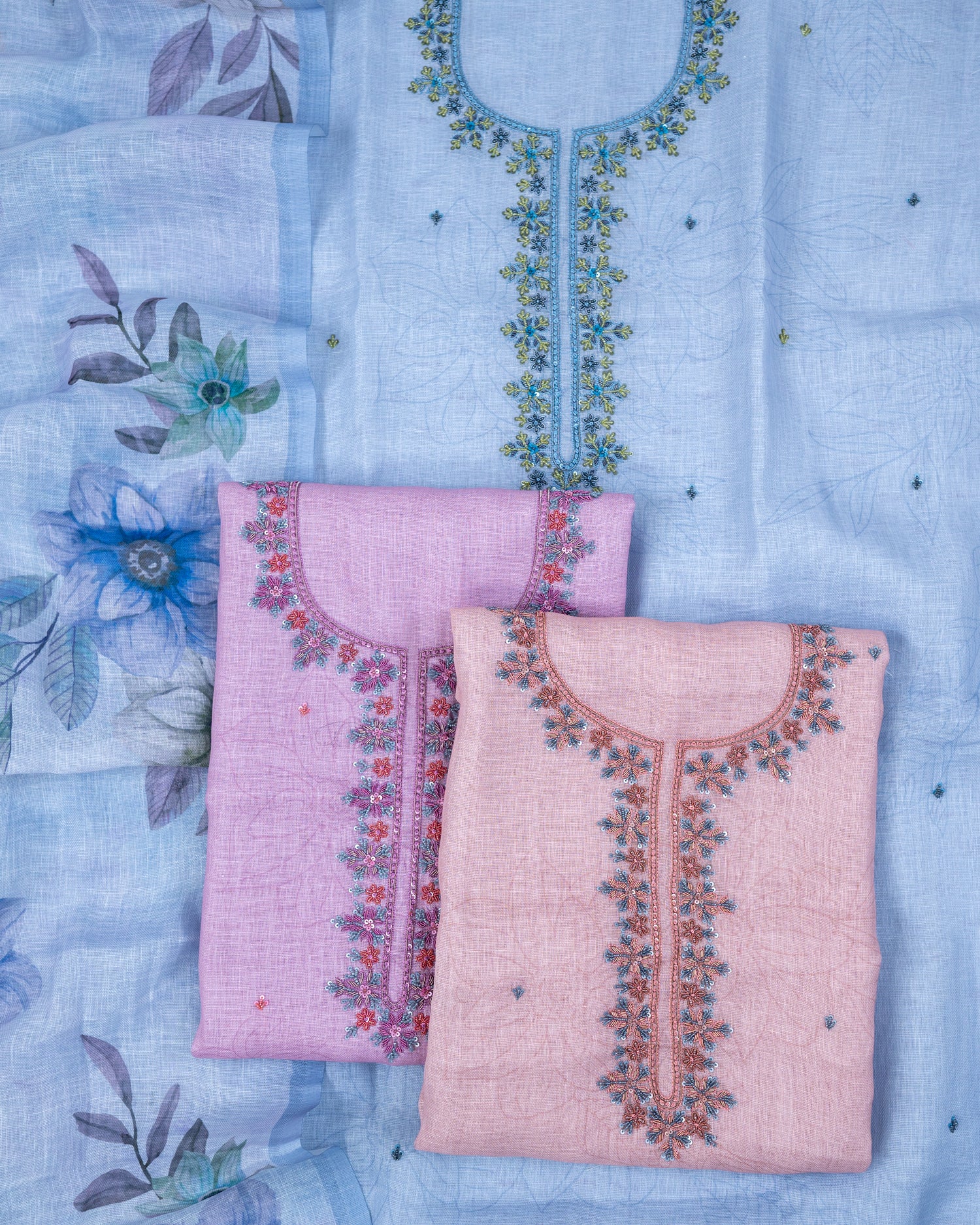 SANJHA-Unstitched Linen Suit Set