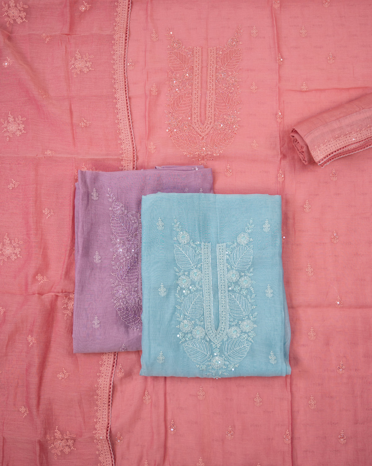 MOHAR-Unstitched Mul-Chanderi Suit Set