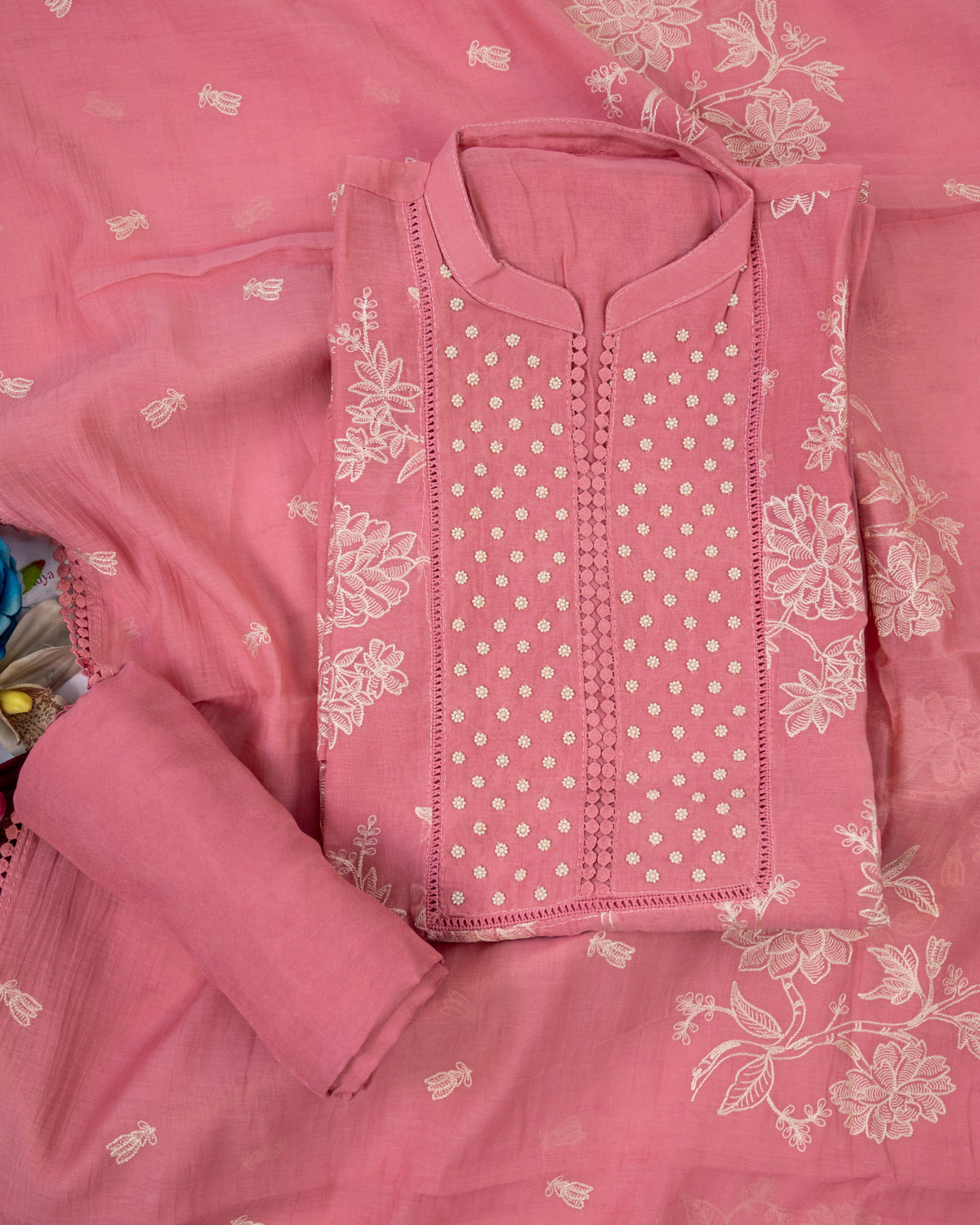 RUPAISH-Unstiched Mul-Chanderi Suit set