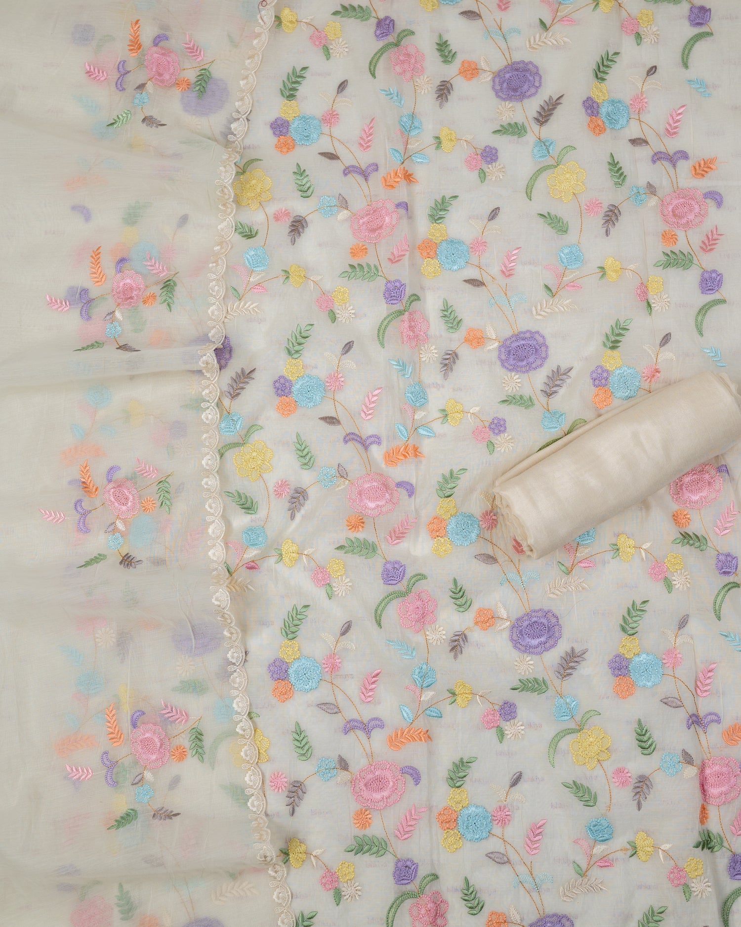 BADAL-Unstitched Mul-Chanderi suit set