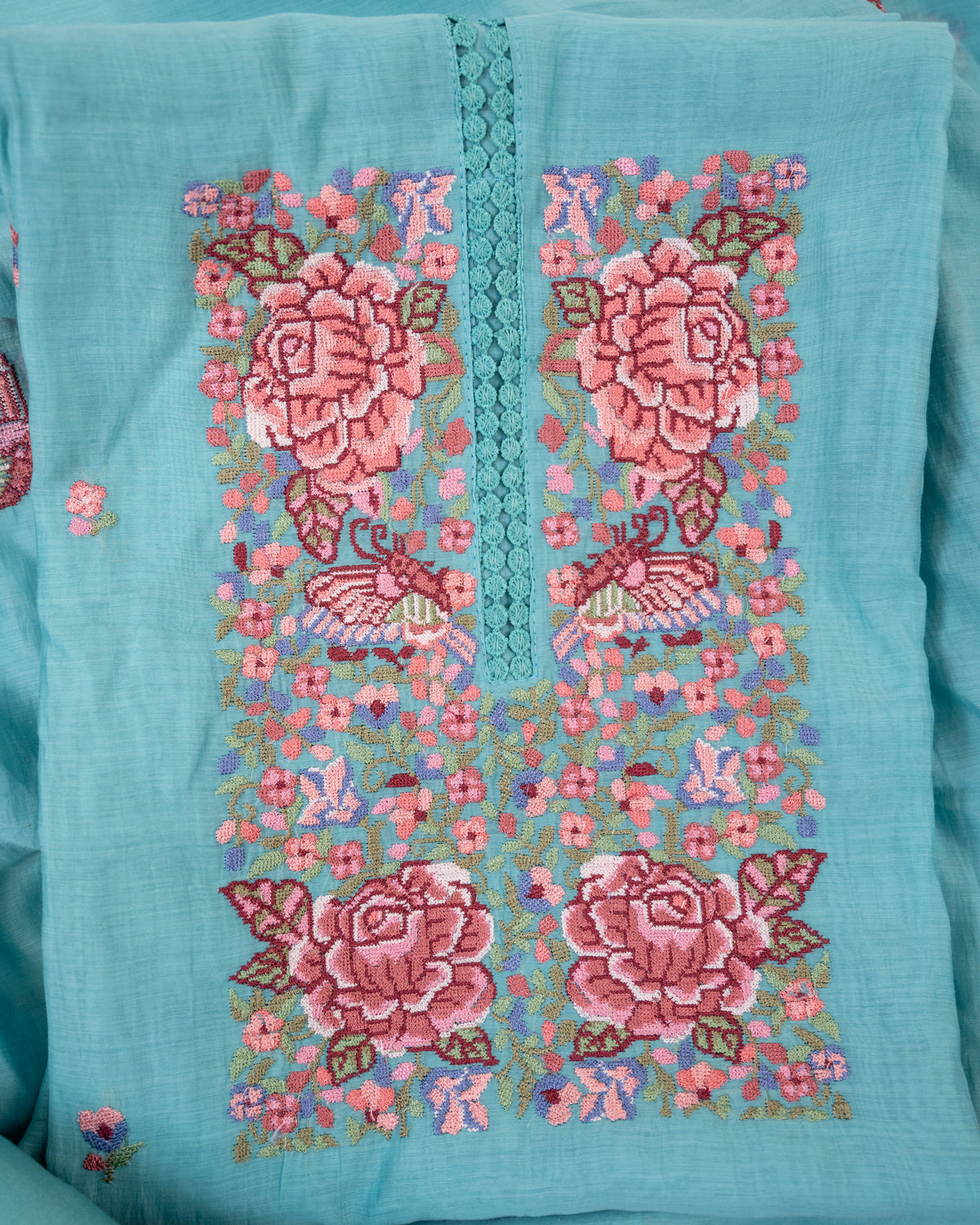 MANZIL-Unstitched Mul-Chanderi Suit Set