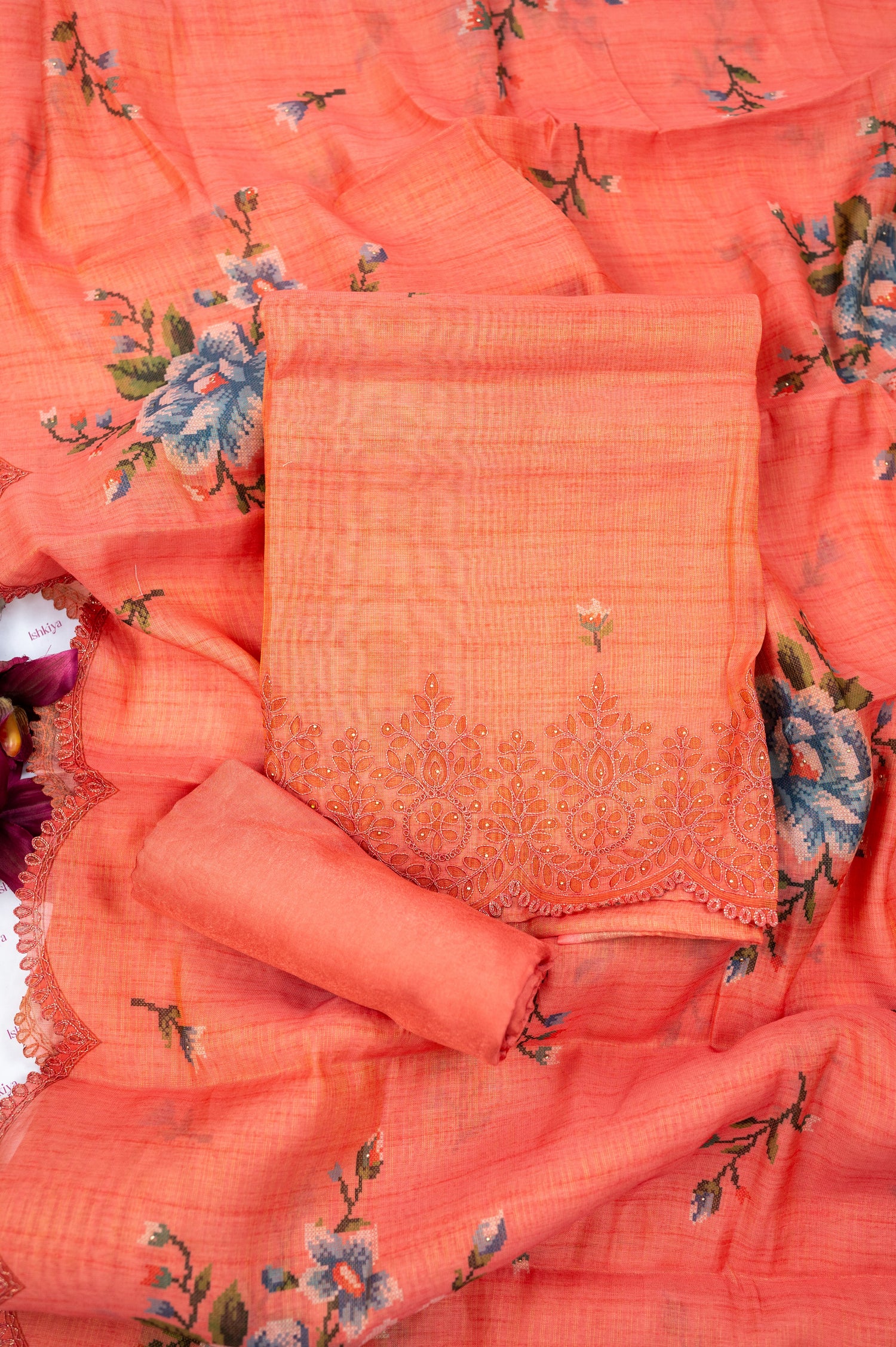 KAMIL-Unstitched Linen Tissue Suit Set