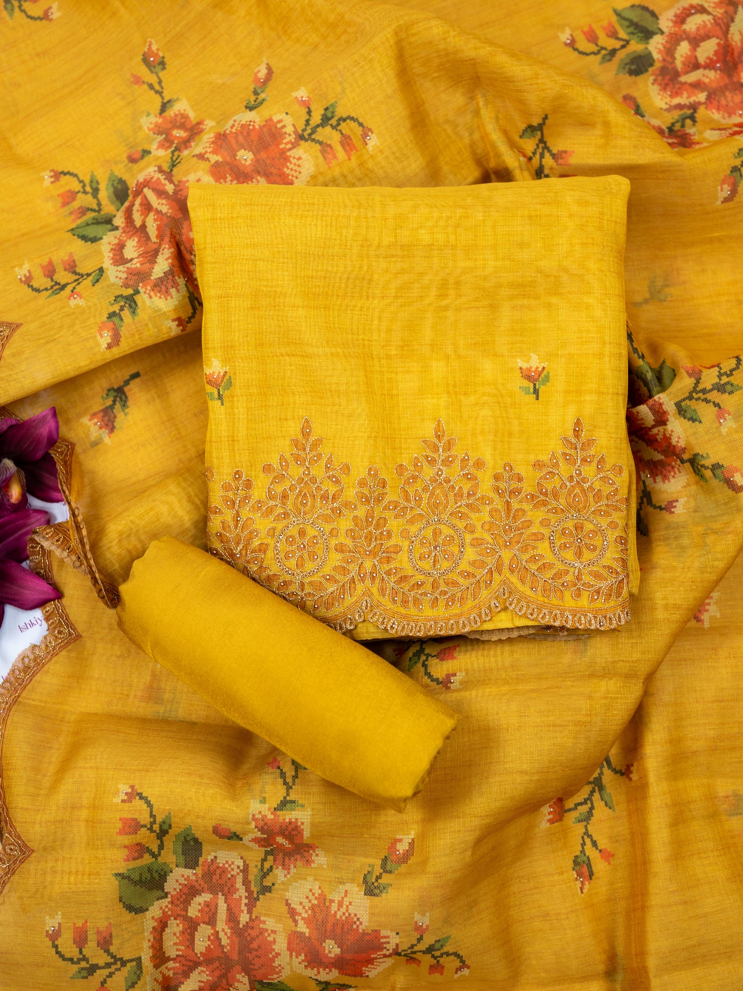 KAMIL-Unstitched Linen Tissue Suit Set
