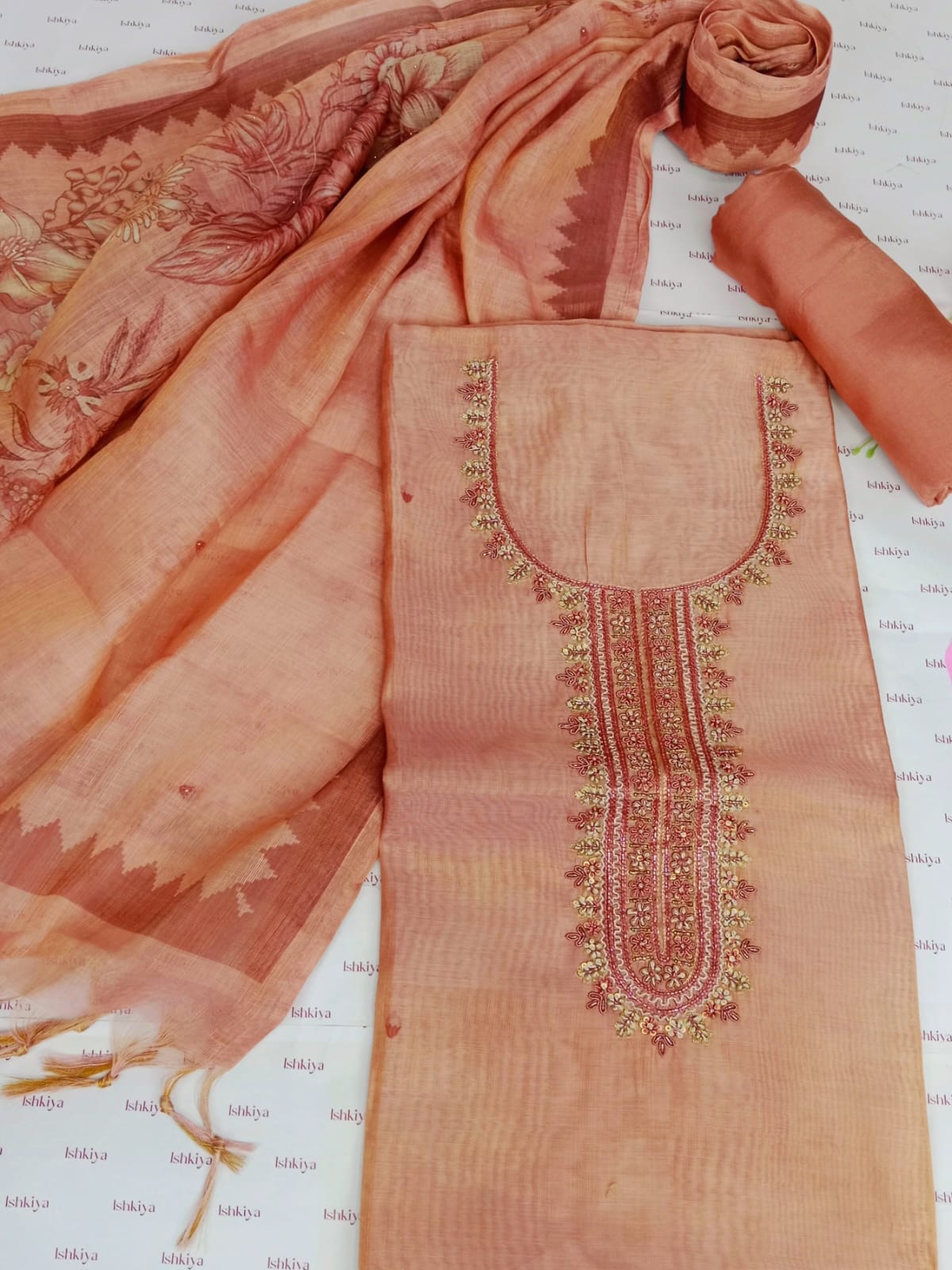 INAYAT-Unstitched Linen Tissue Suit Set